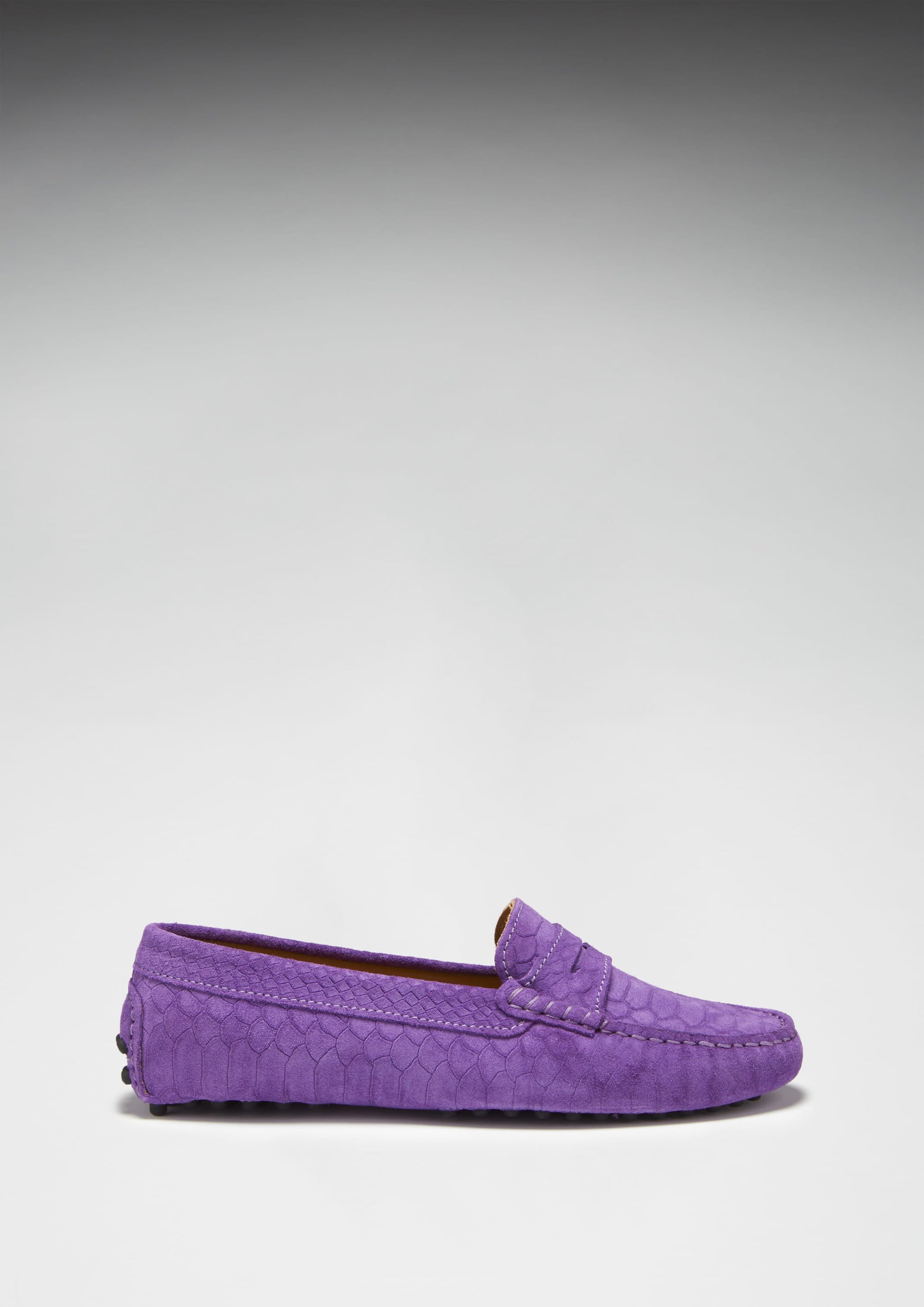 Women's Purple Penny Driving Loafers in Embossed Suede