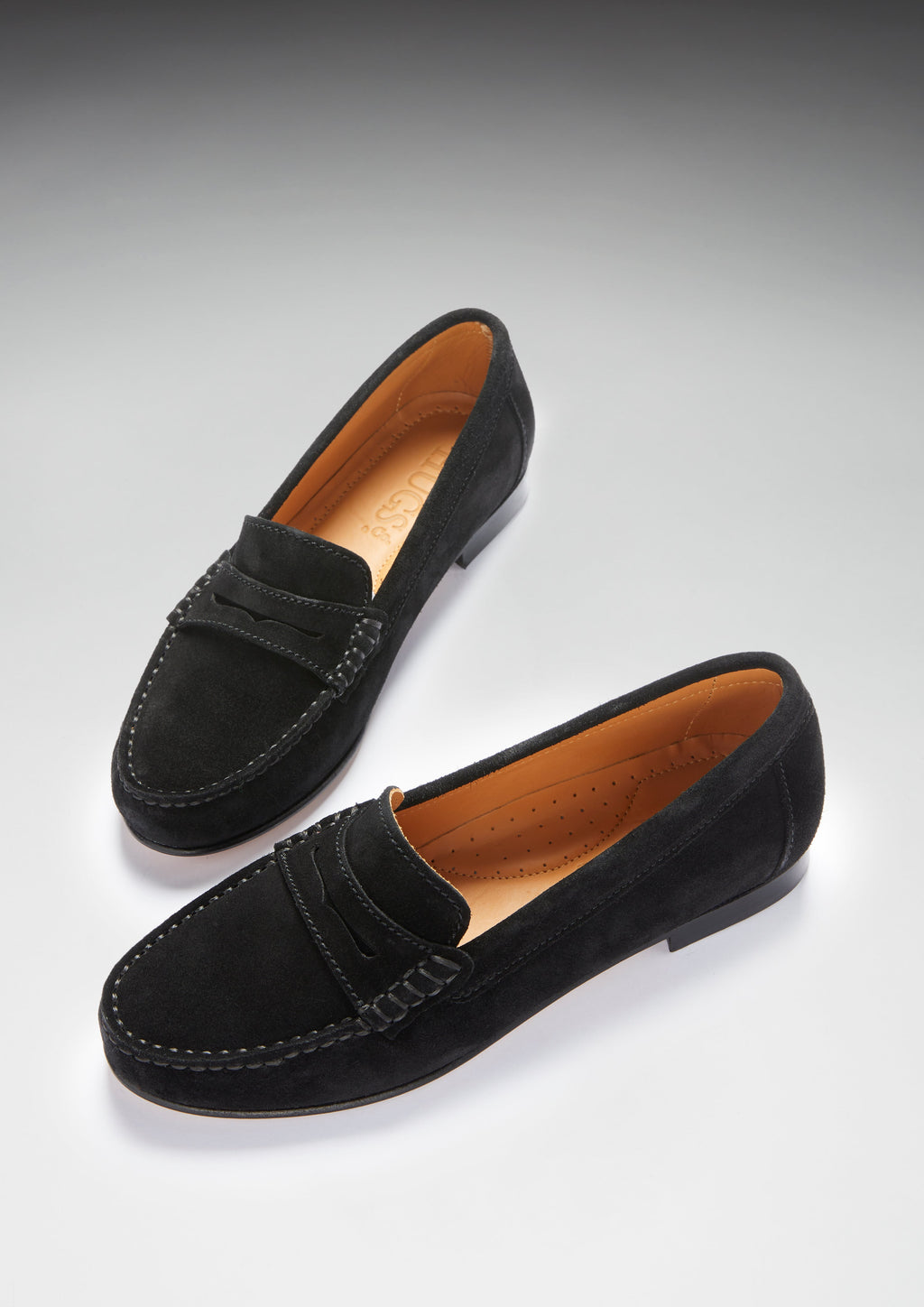 Women's Black Suede Penny Loafers with Leather Sole