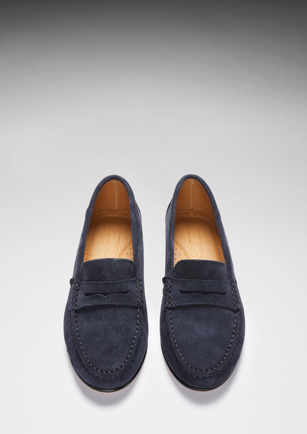 Women's Navy Blue Suede Penny Loafers with Leather Sole