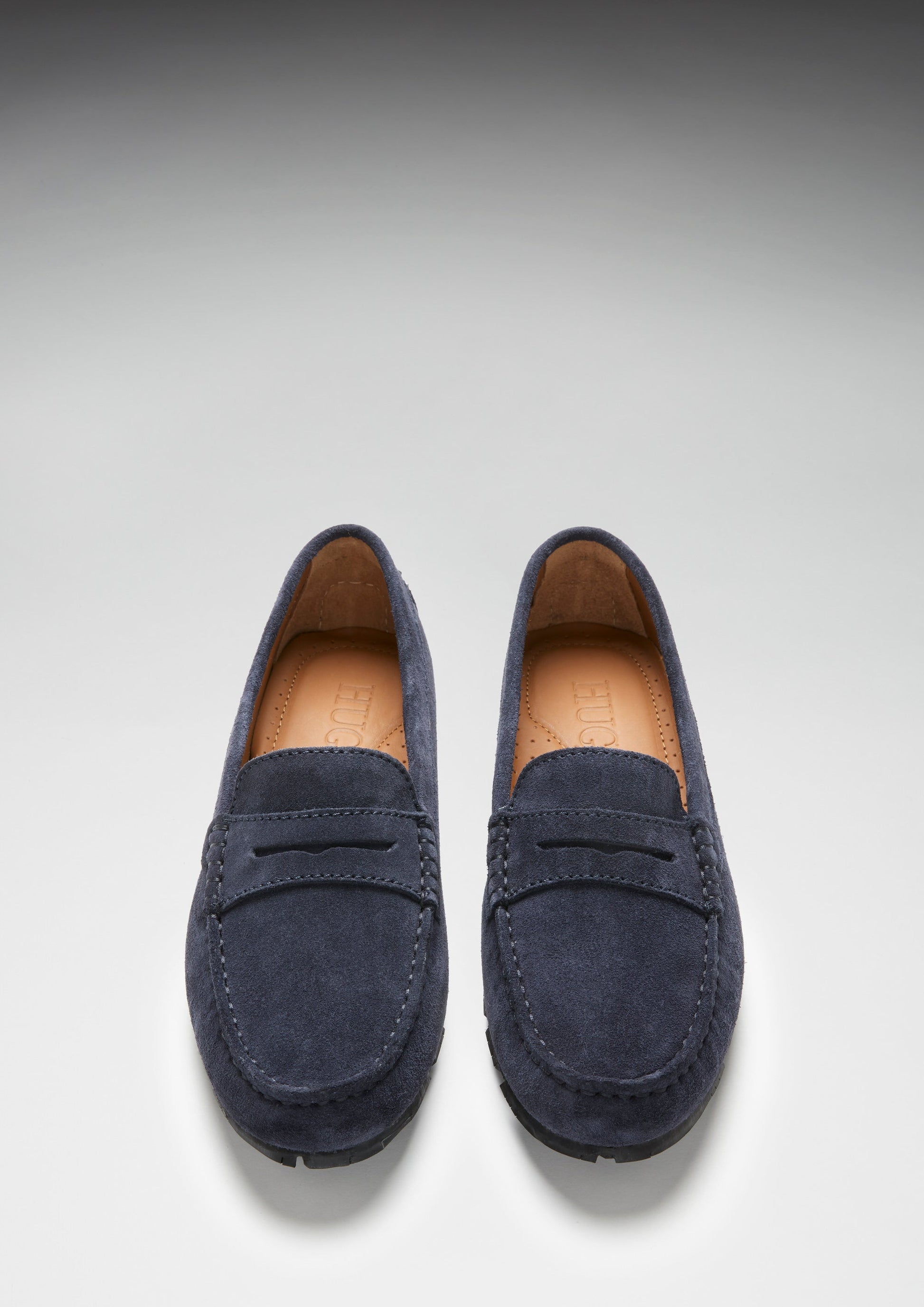 Women's Navy Blue Suede Penny Loafers with Recycled Tyre Sole