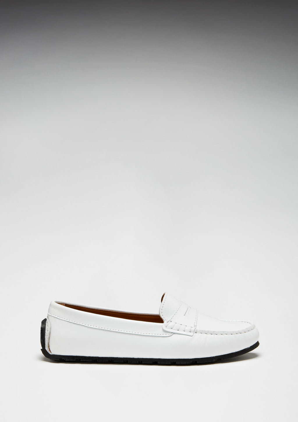 White Leather Penny Loafers with Recycled Tyre Sole
