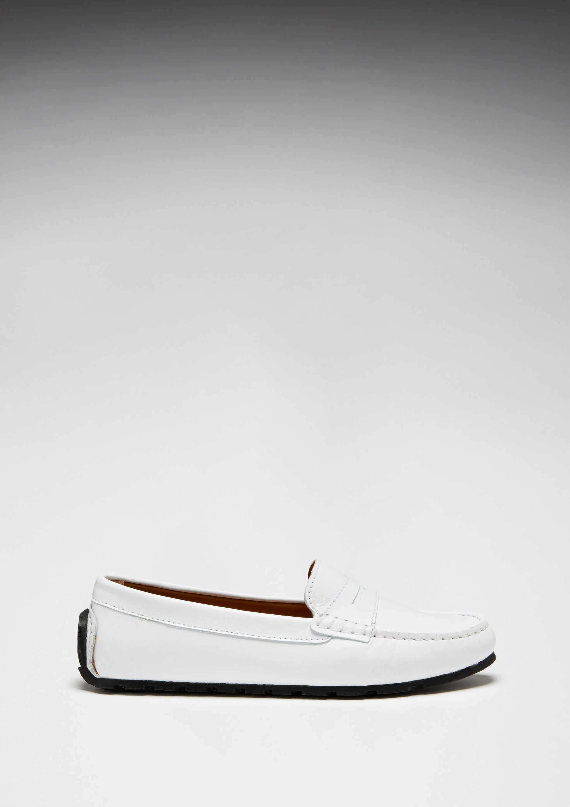 White Leather Penny Loafers with Recycled Tyre Sole