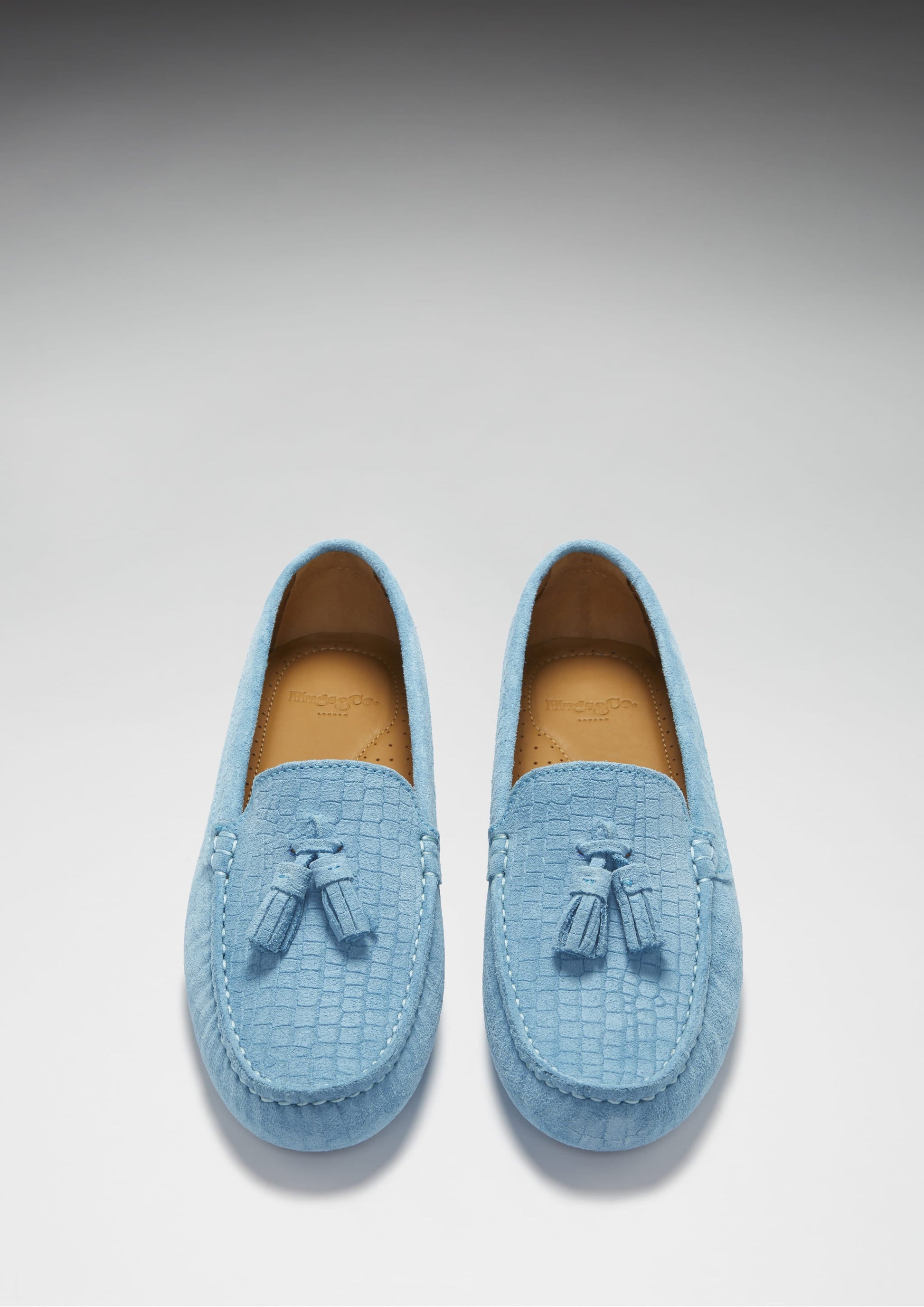 Women's Blue Tasselled Driving Loafers in Embossed Suede