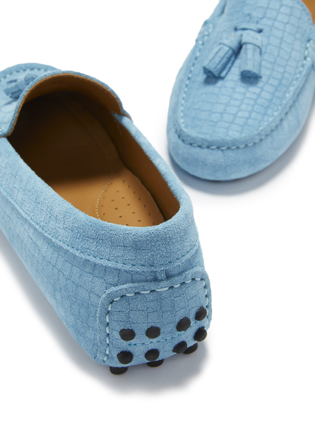 Women's Blue Tasselled Driving Loafers in Embossed Suede
