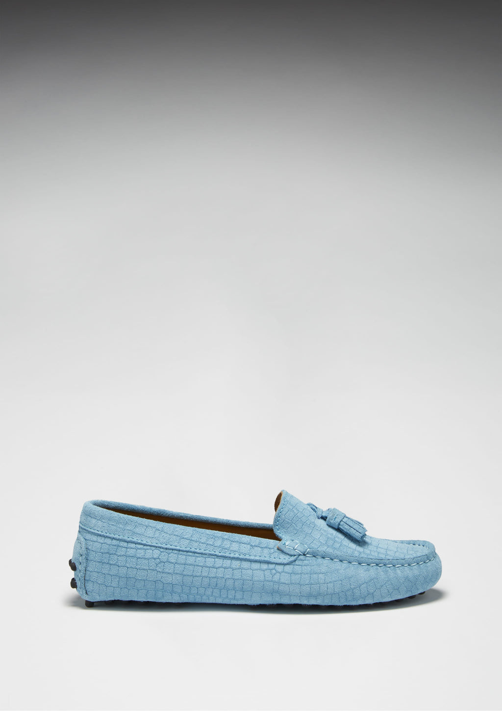 Women's Blue Tasselled Driving Loafers in Embossed Suede
