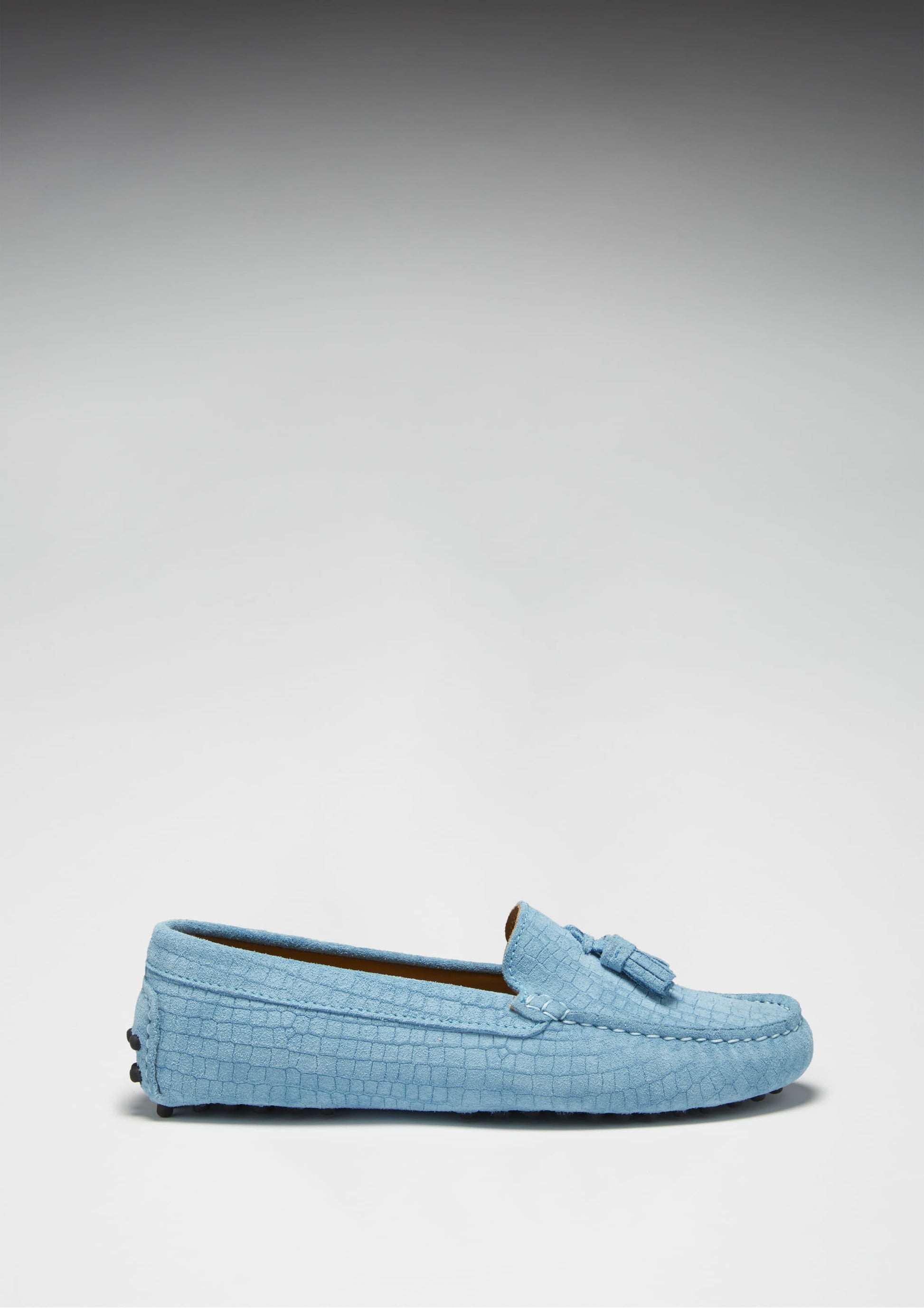 Women's Blue Tasselled Driving Loafers in Embossed Suede