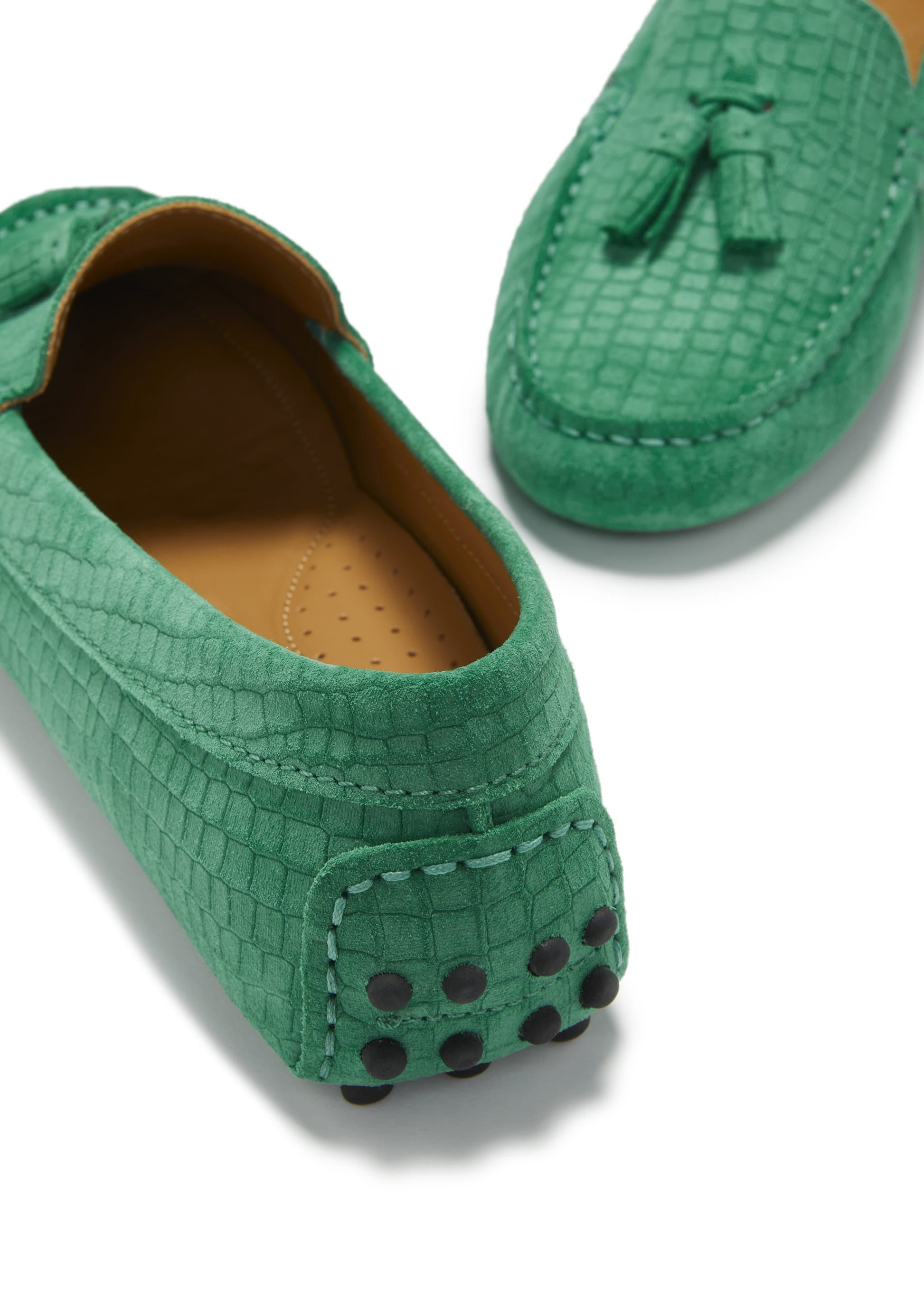Women's Emerald Tasselled Driving Loafers in Embossed Suede