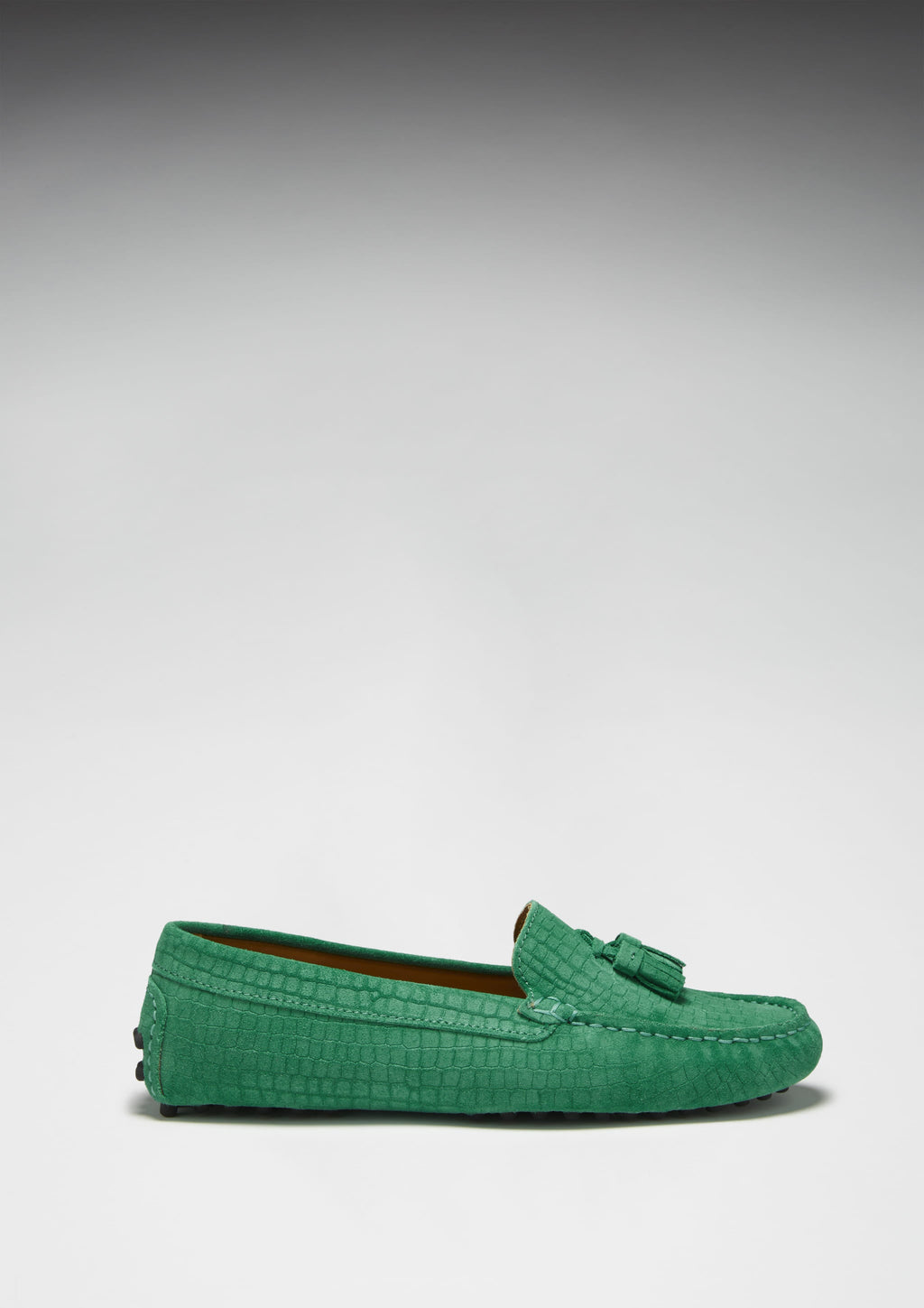 Women's Emerald Tasselled Driving Loafers in Embossed Suede