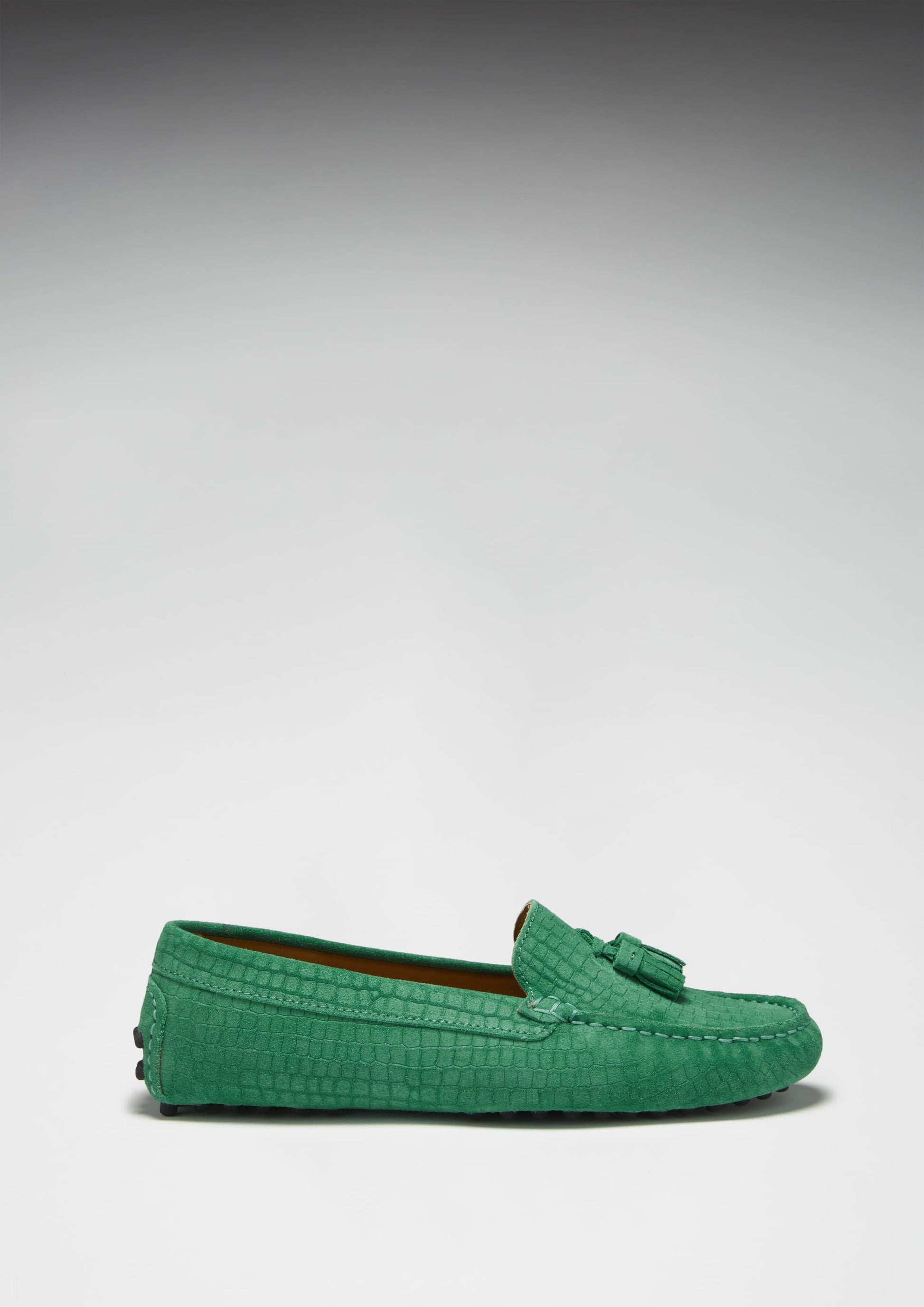 Women's Emerald Tasselled Driving Loafers in Embossed Suede