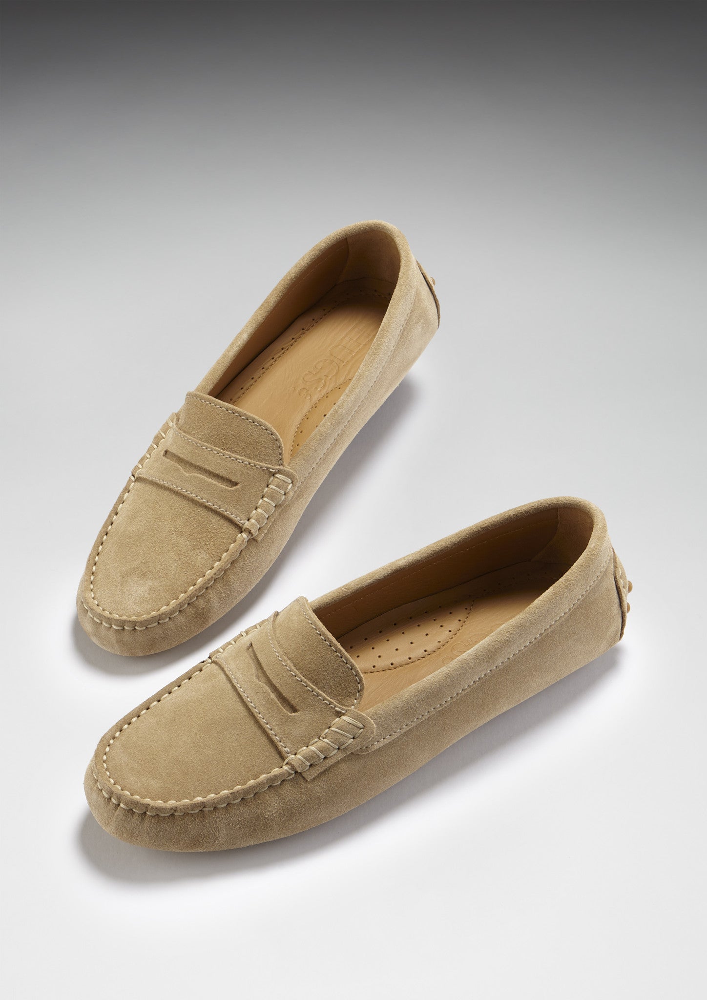 Women's Penny Driving Loafers in Taupe Suede