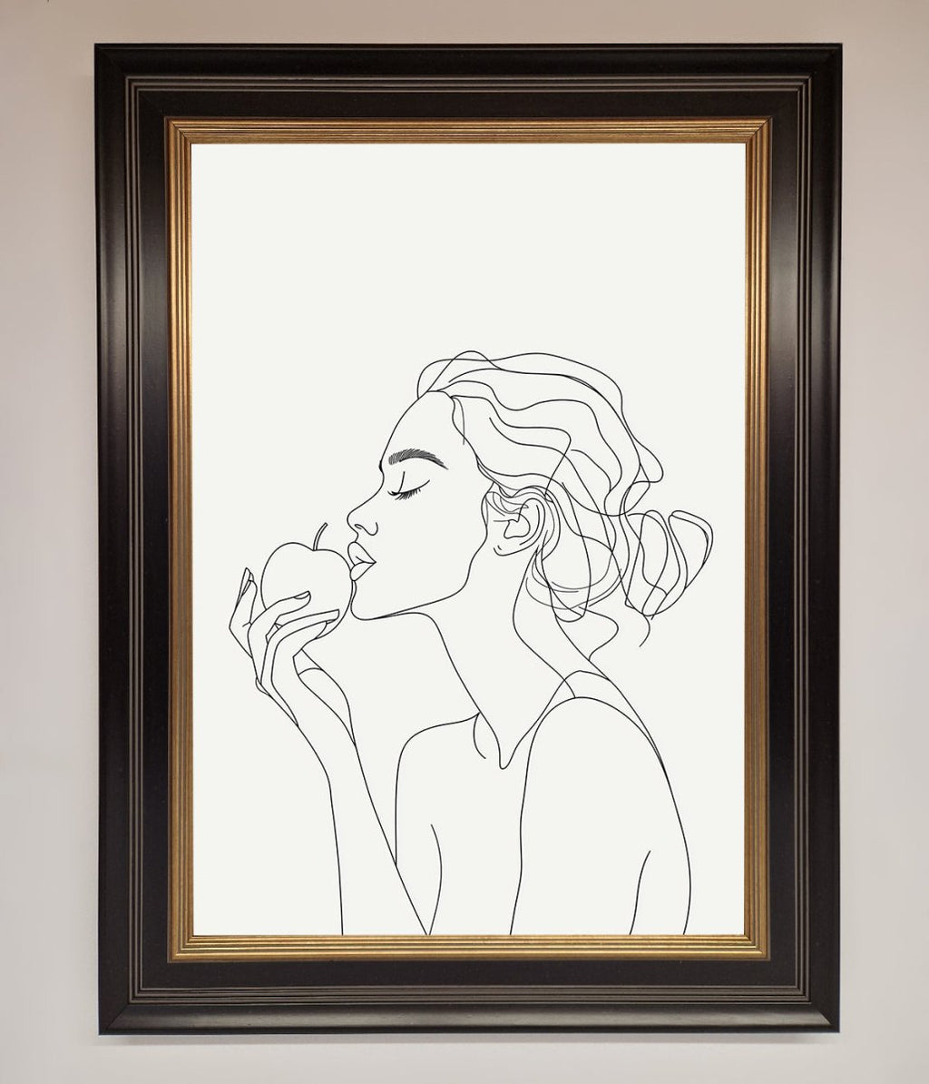 Women with an Apple Line Drawing Framed Poster