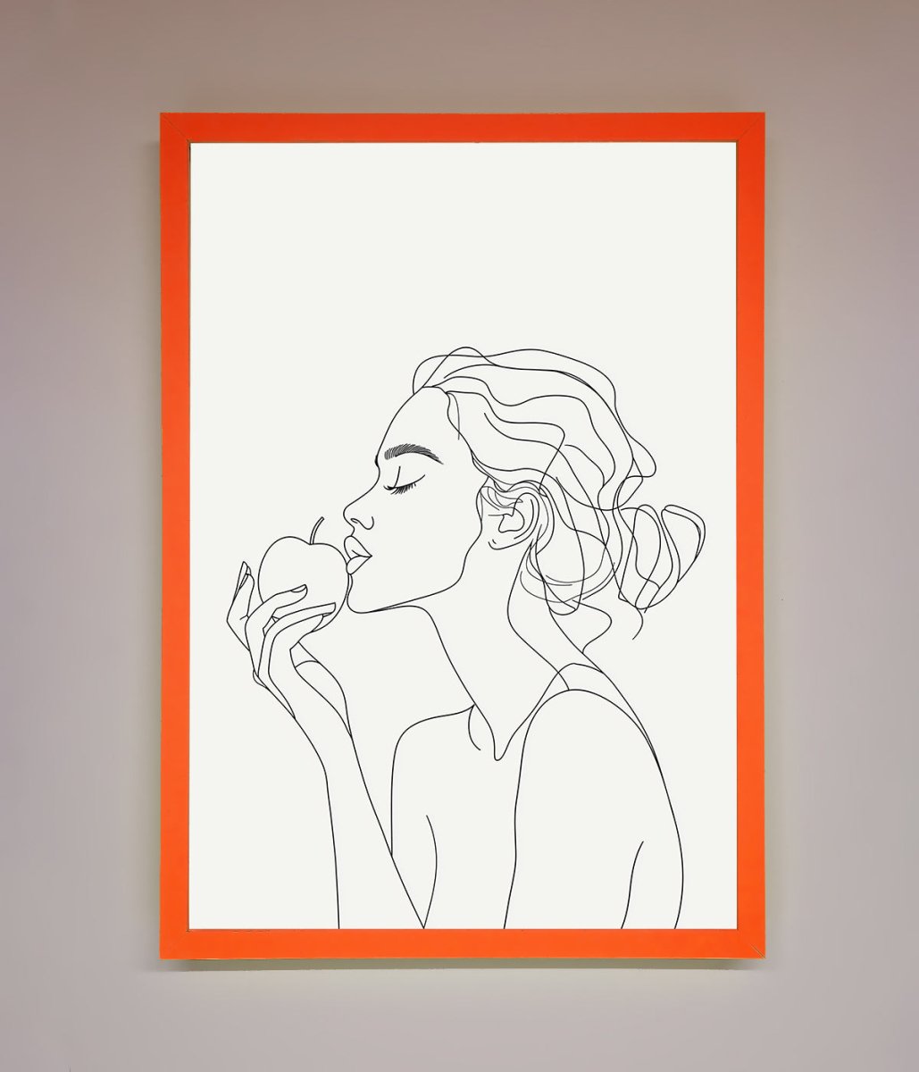 Women with an Apple Line Drawing Framed Poster