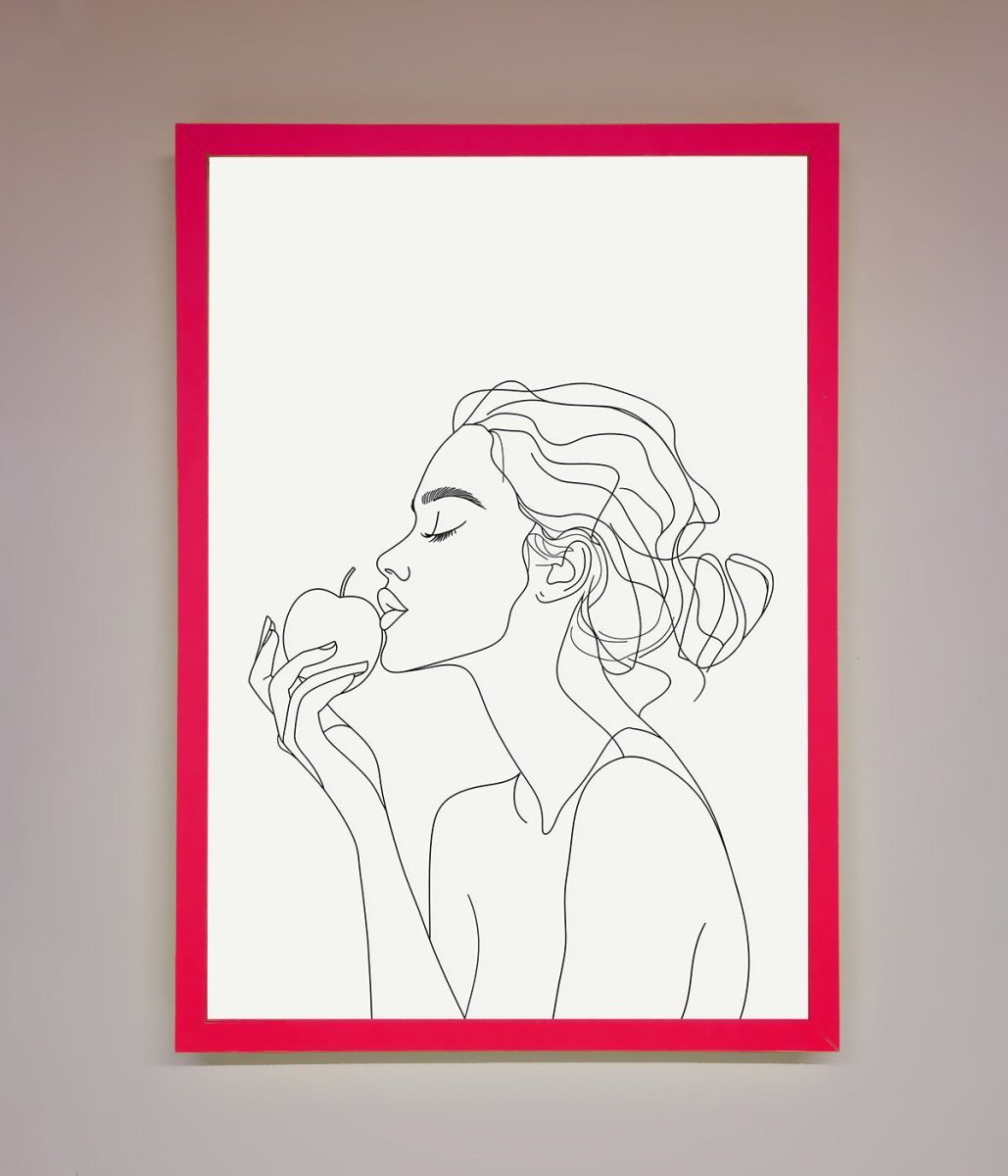 Women with an Apple Line Drawing Framed Poster