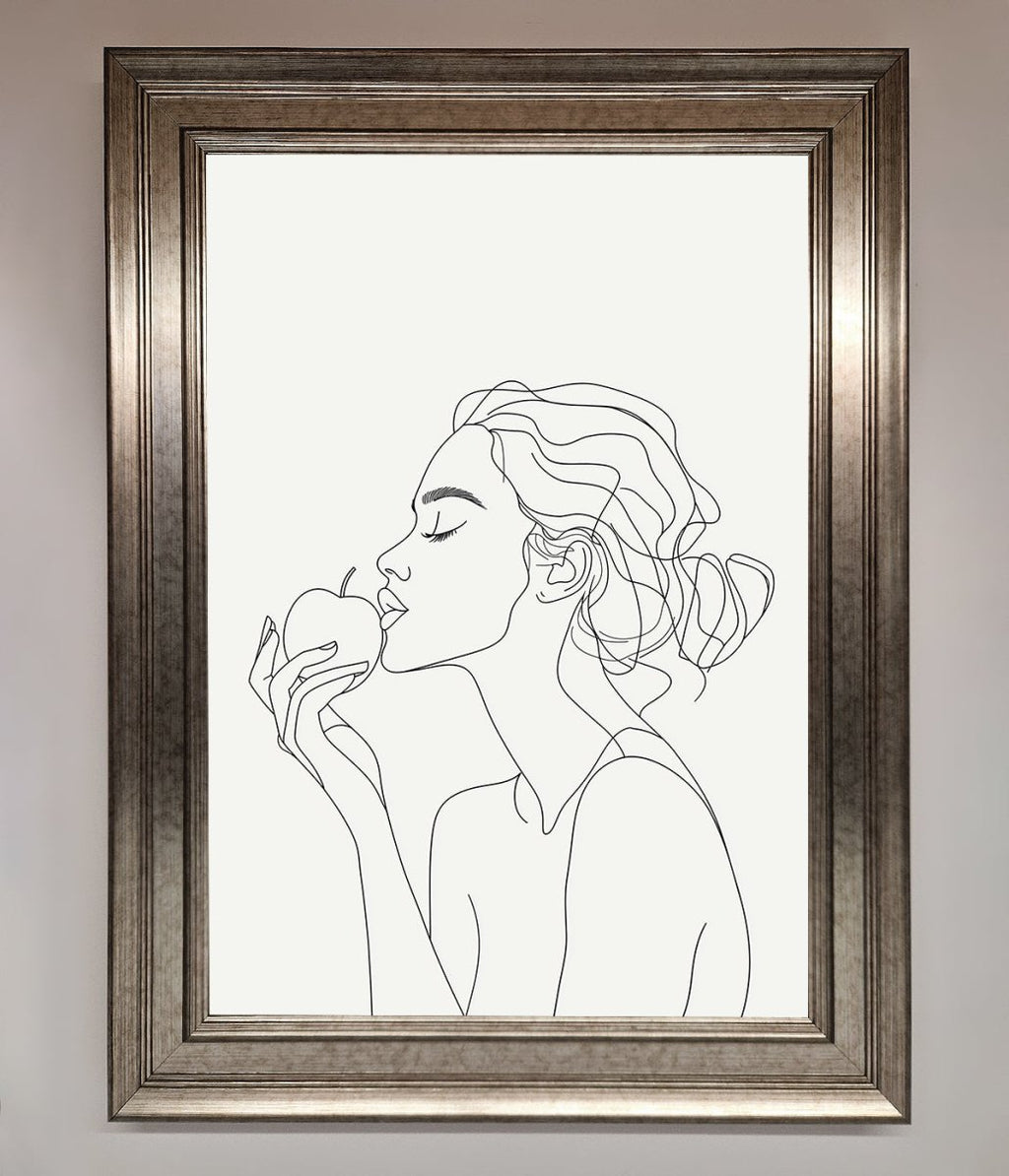 Women with an Apple Line Drawing Framed Poster