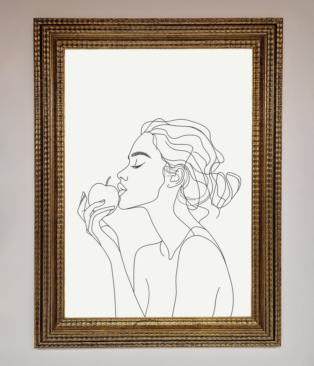 Women with an Apple Line Drawing Framed Poster