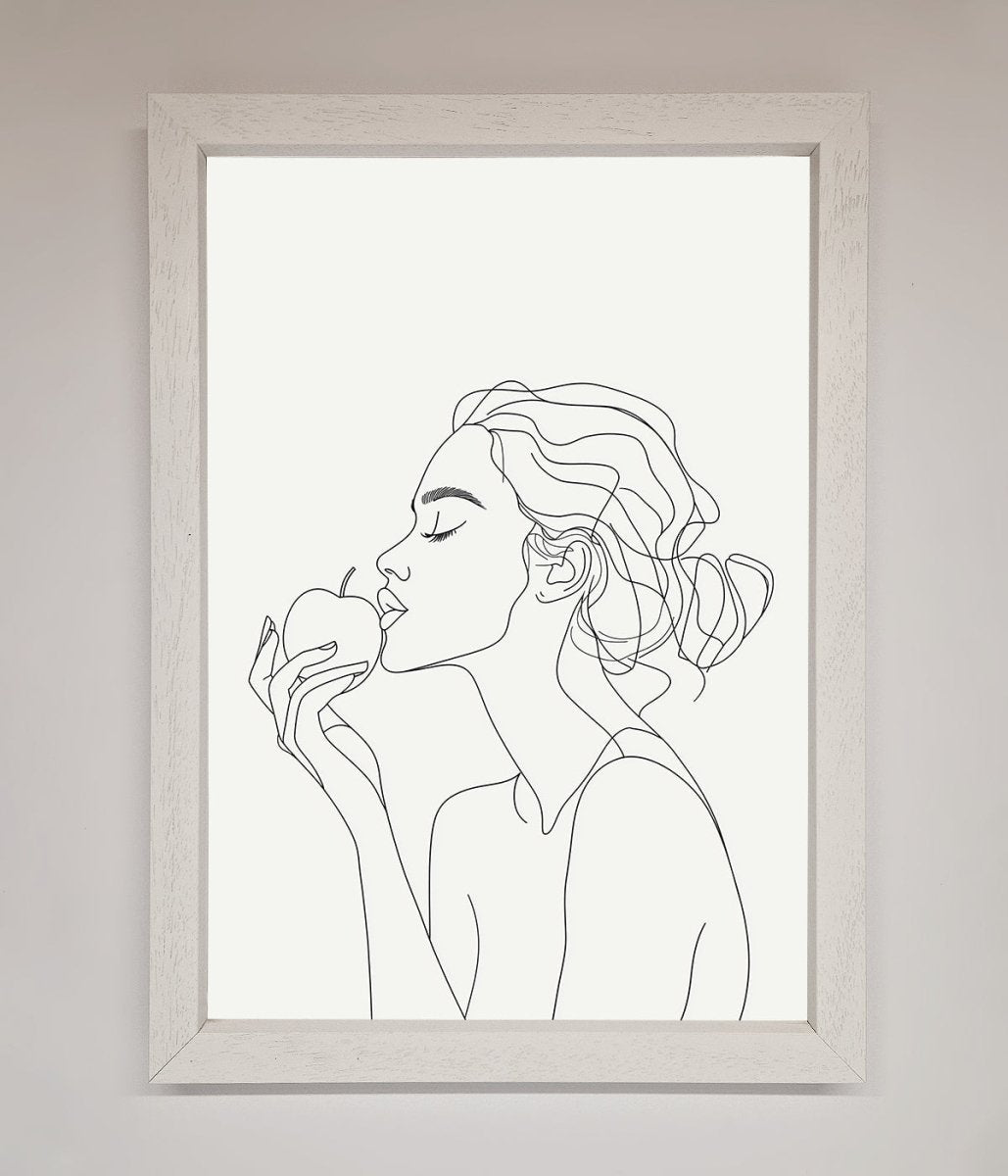 Women with an Apple Line Drawing Framed Poster