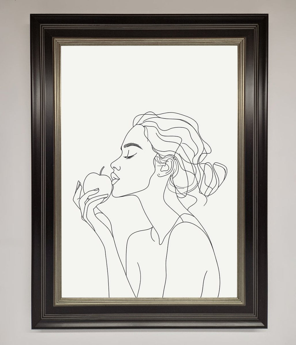 Women with an Apple Line Drawing Framed Poster