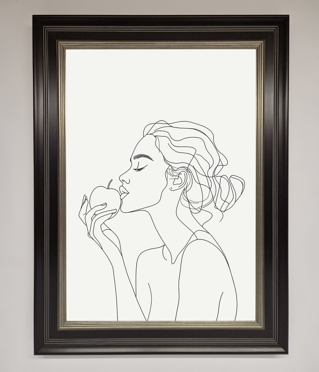 Women with an Apple Line Drawing Framed Poster