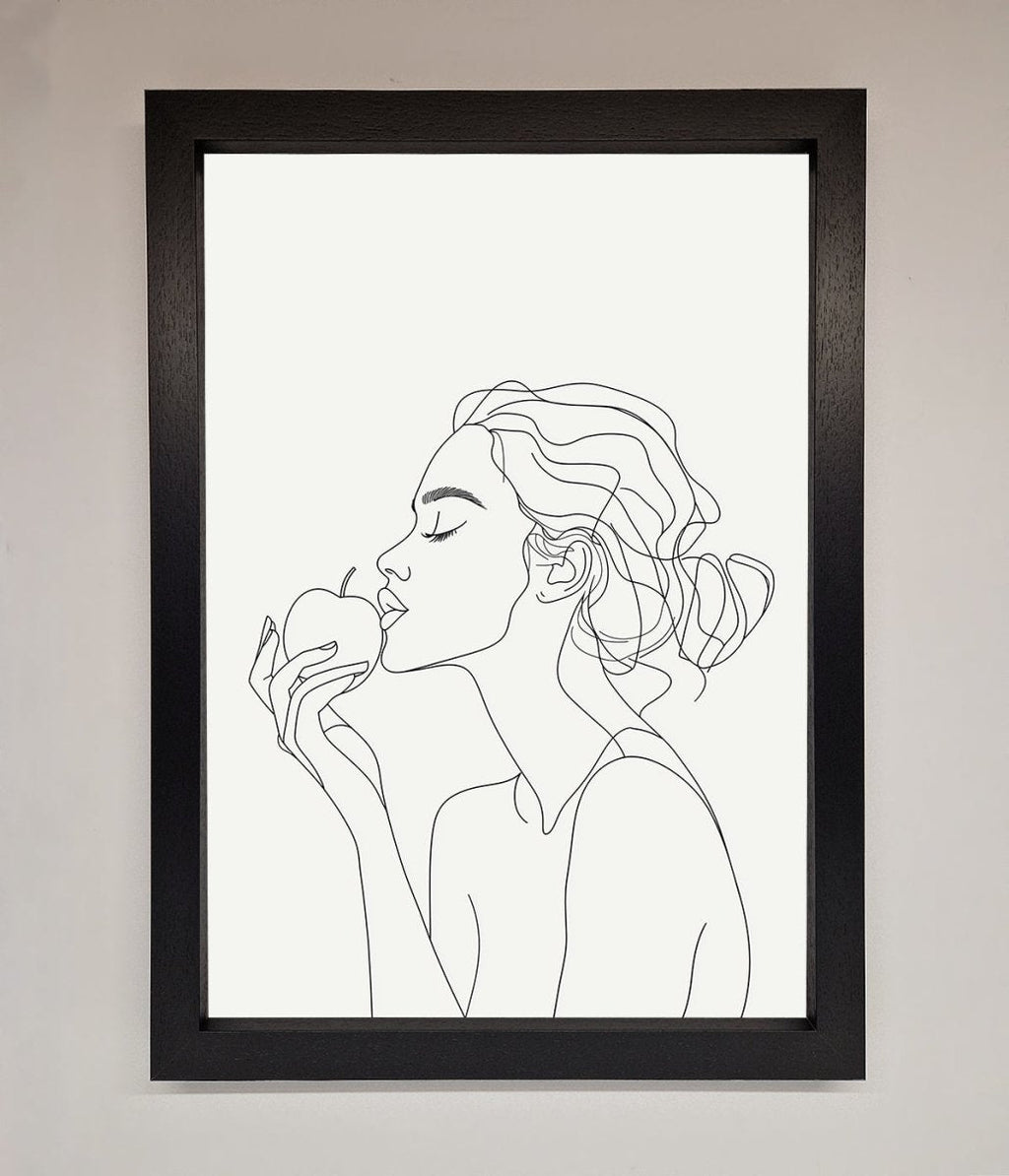 Women with an Apple Line Drawing Framed Poster