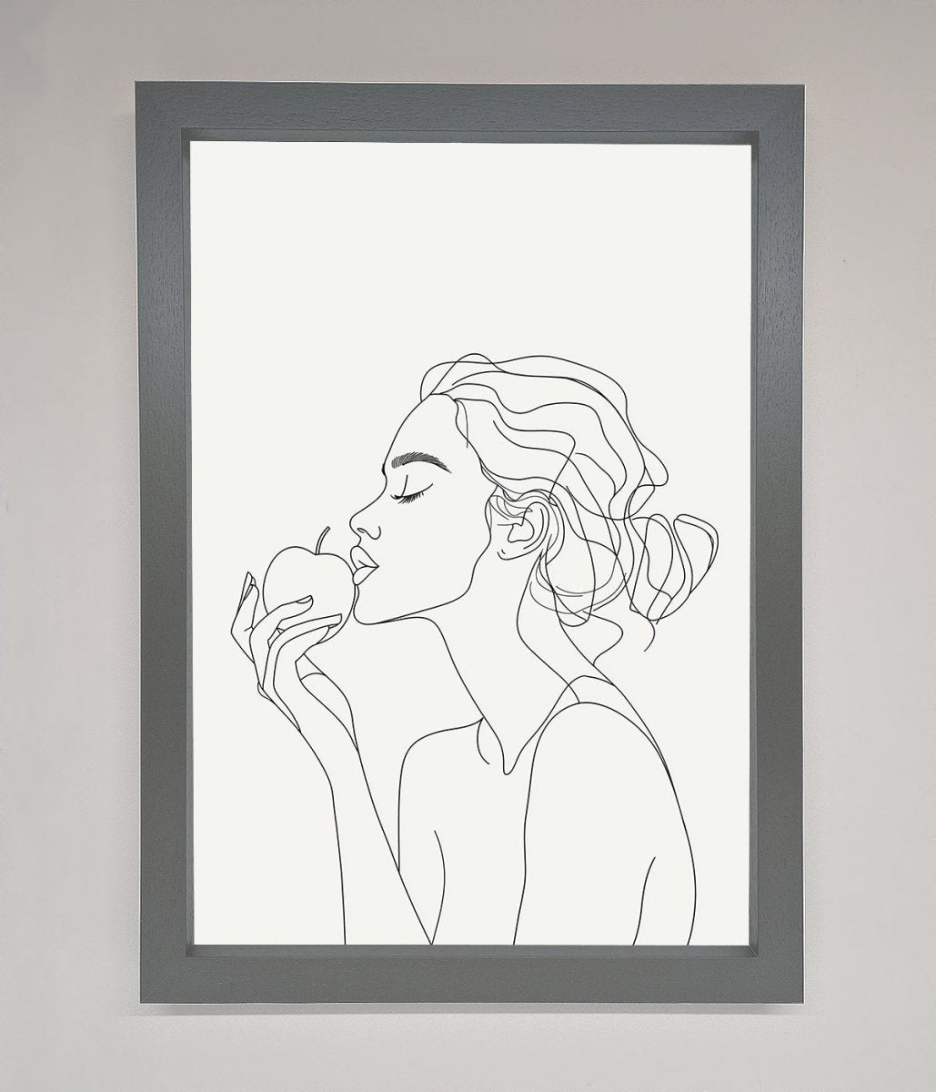 Women with an Apple Line Drawing Framed Poster