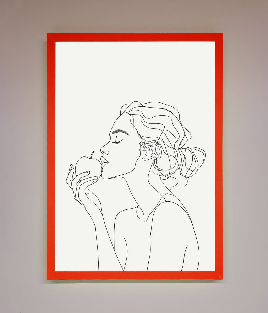 Women with an Apple Line Drawing Framed Poster