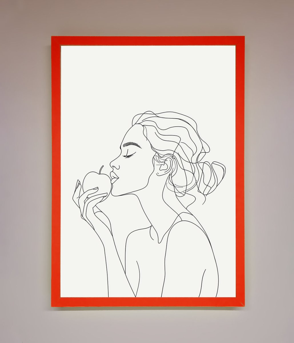 Women with an Apple Line Drawing Framed Poster