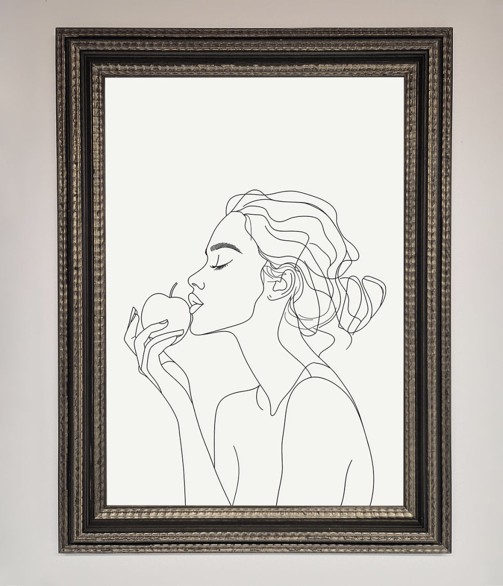 Women with an Apple Line Drawing Framed Poster