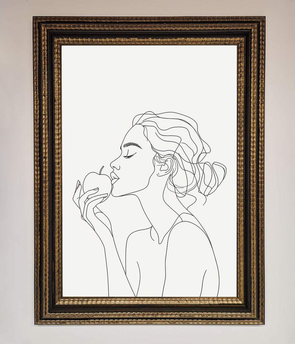Women with an Apple Line Drawing Framed Poster