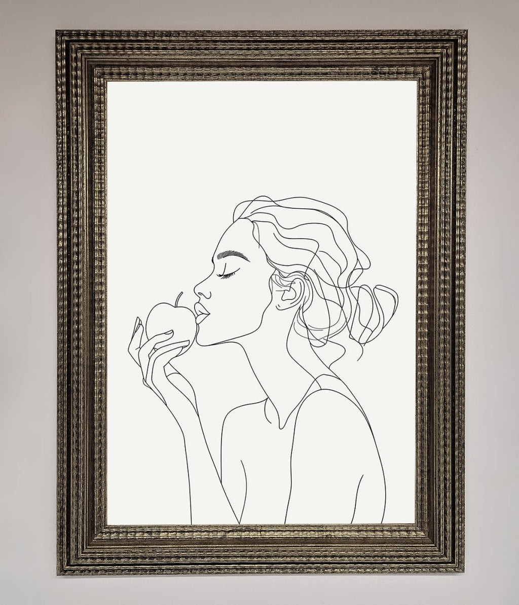 Women with an Apple Line Drawing Framed Poster