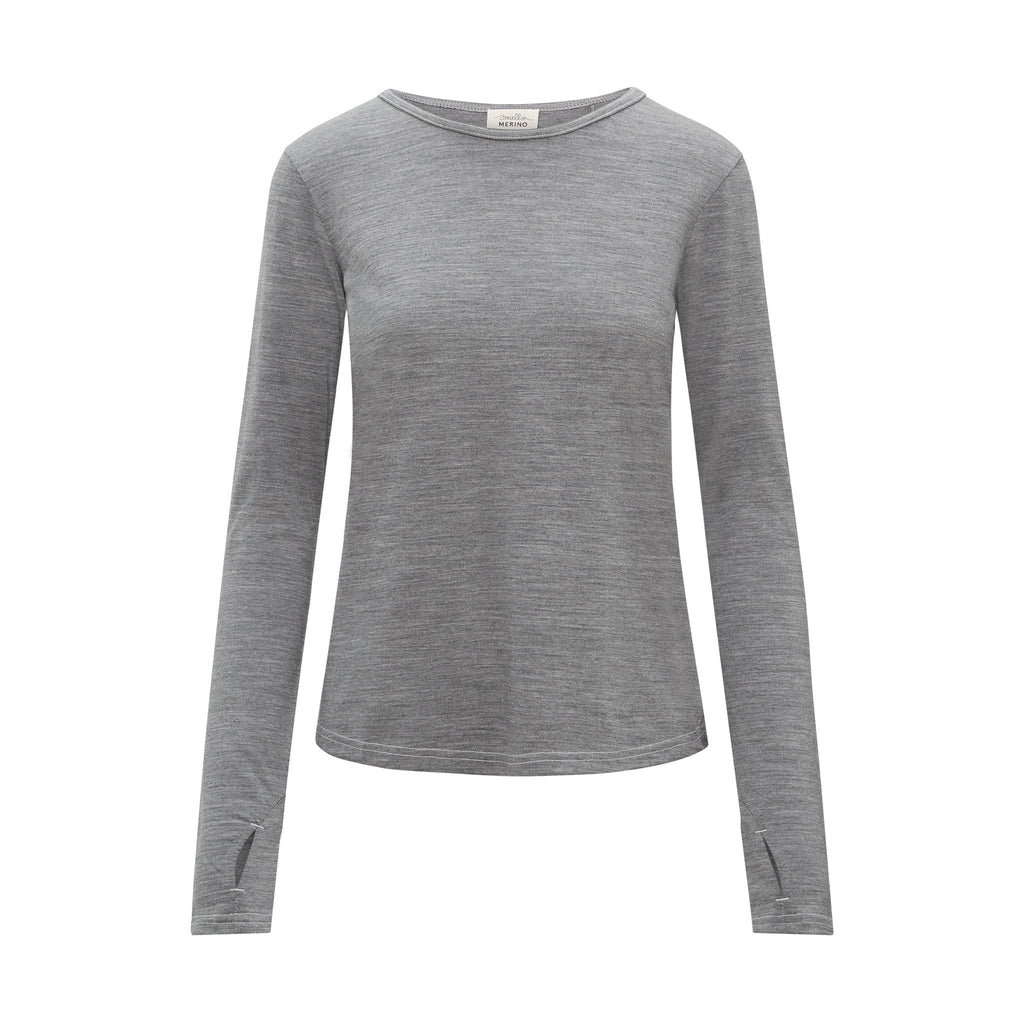 Women's Merino Long Sleeve Top in Grey Marle