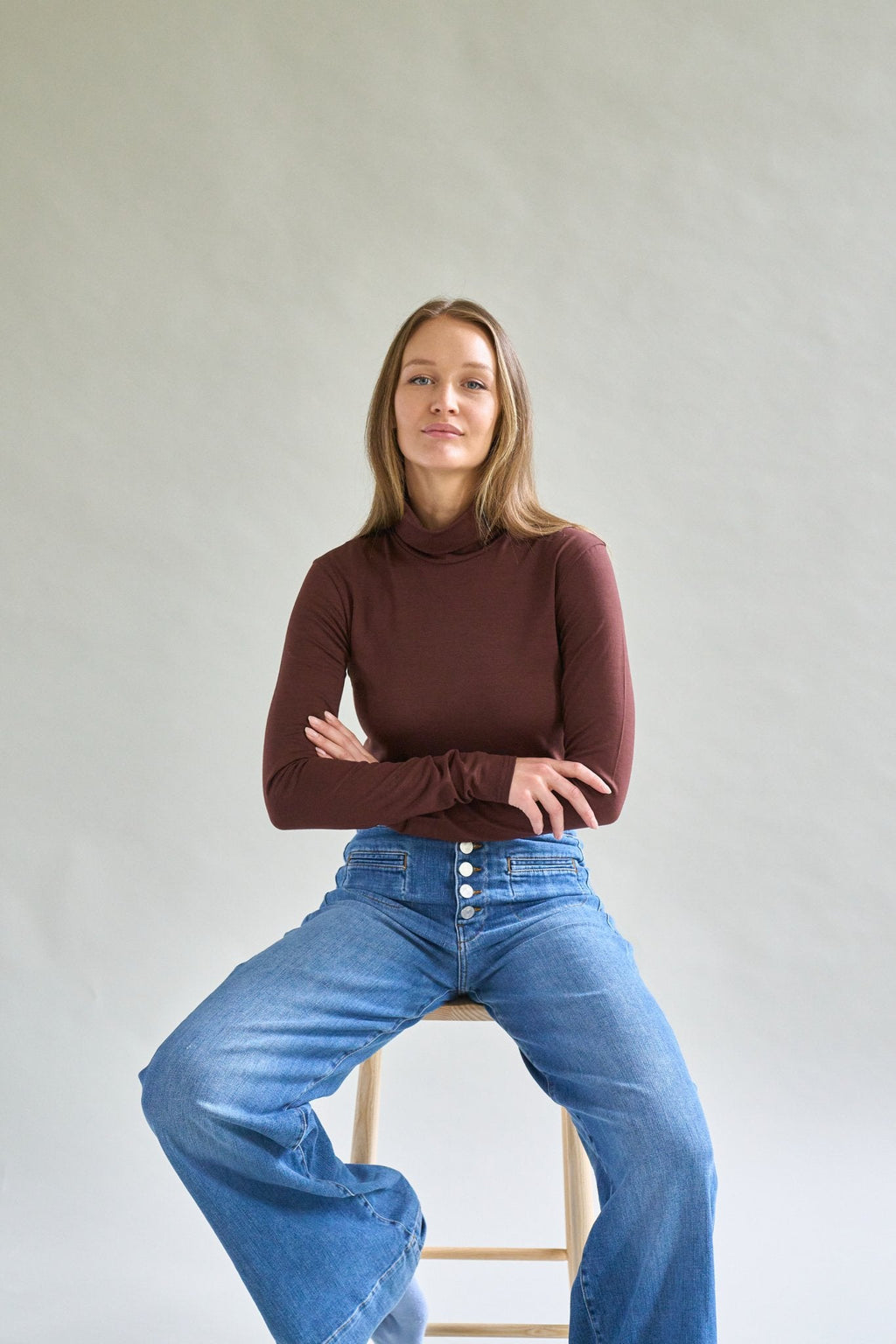 Womens Merino Polo Neck Chocolate Brown