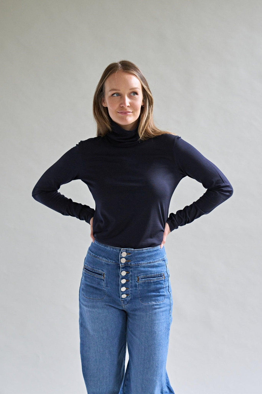 Women's Merino Polo Neck in Midnight