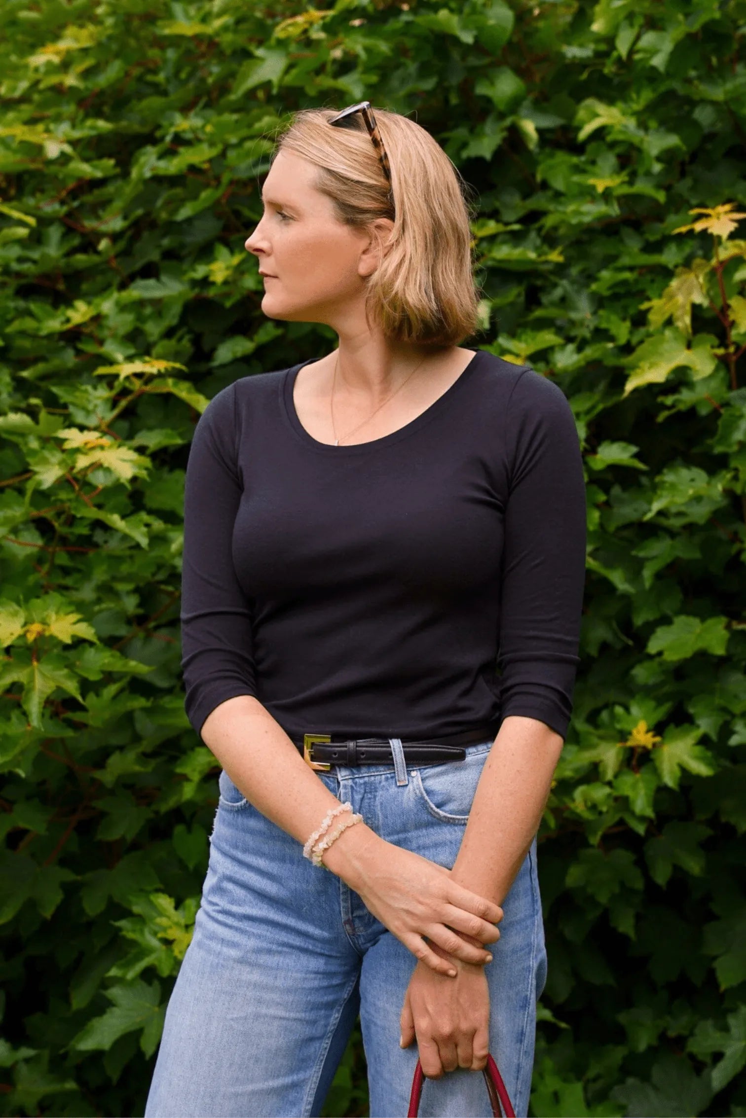 Three Quarter Sleeve Scoop Neck Cotton Modal Blend Tee