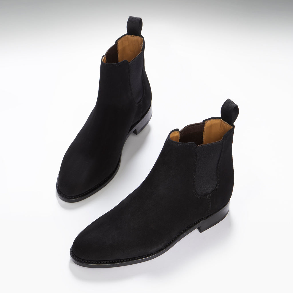 Women's Black Suede Chelsea Boots with Leather Sole