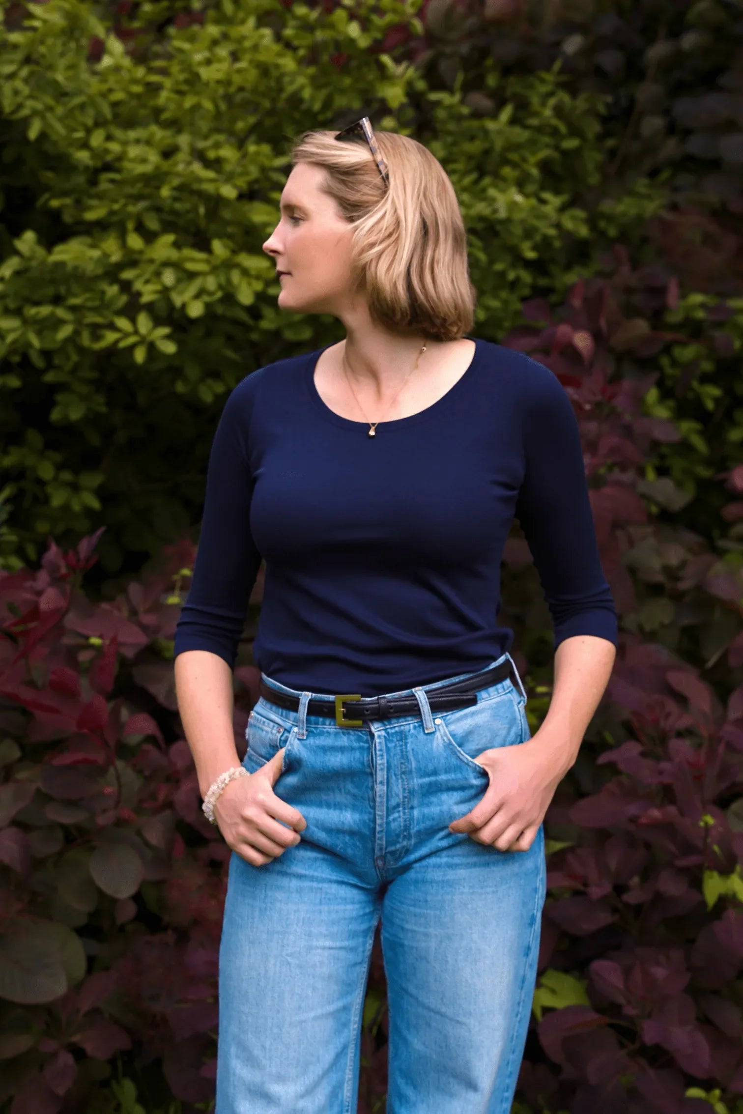 Three Quarter Sleeve Scoop Neck Cotton Modal Blend Tee