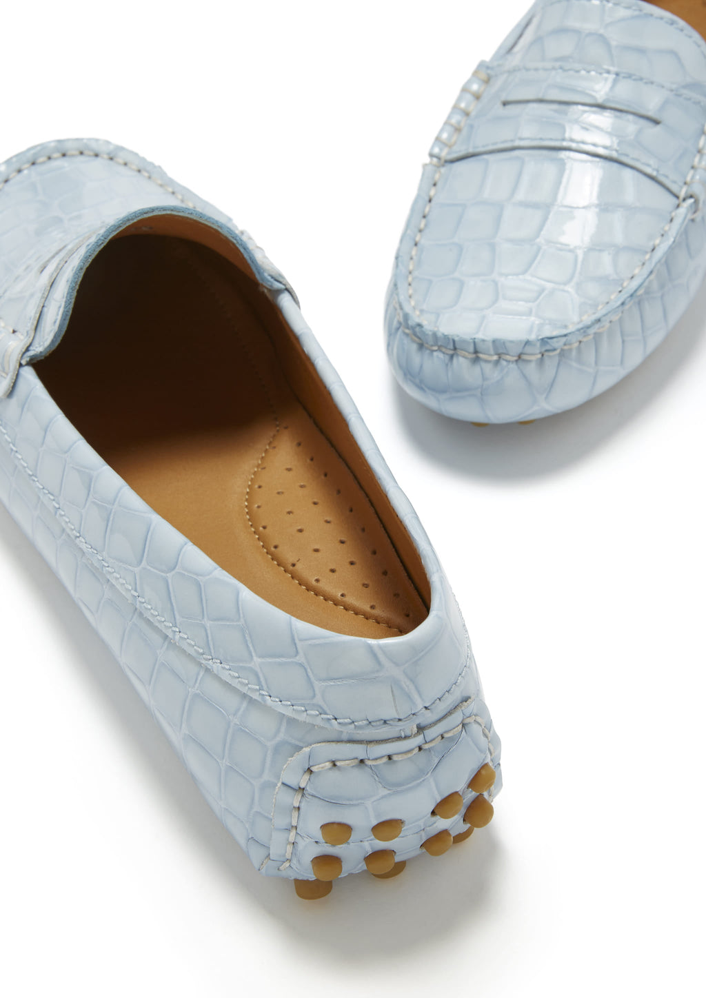 Women's Penny Driving Loafers in Powder Blue Patent Leather
