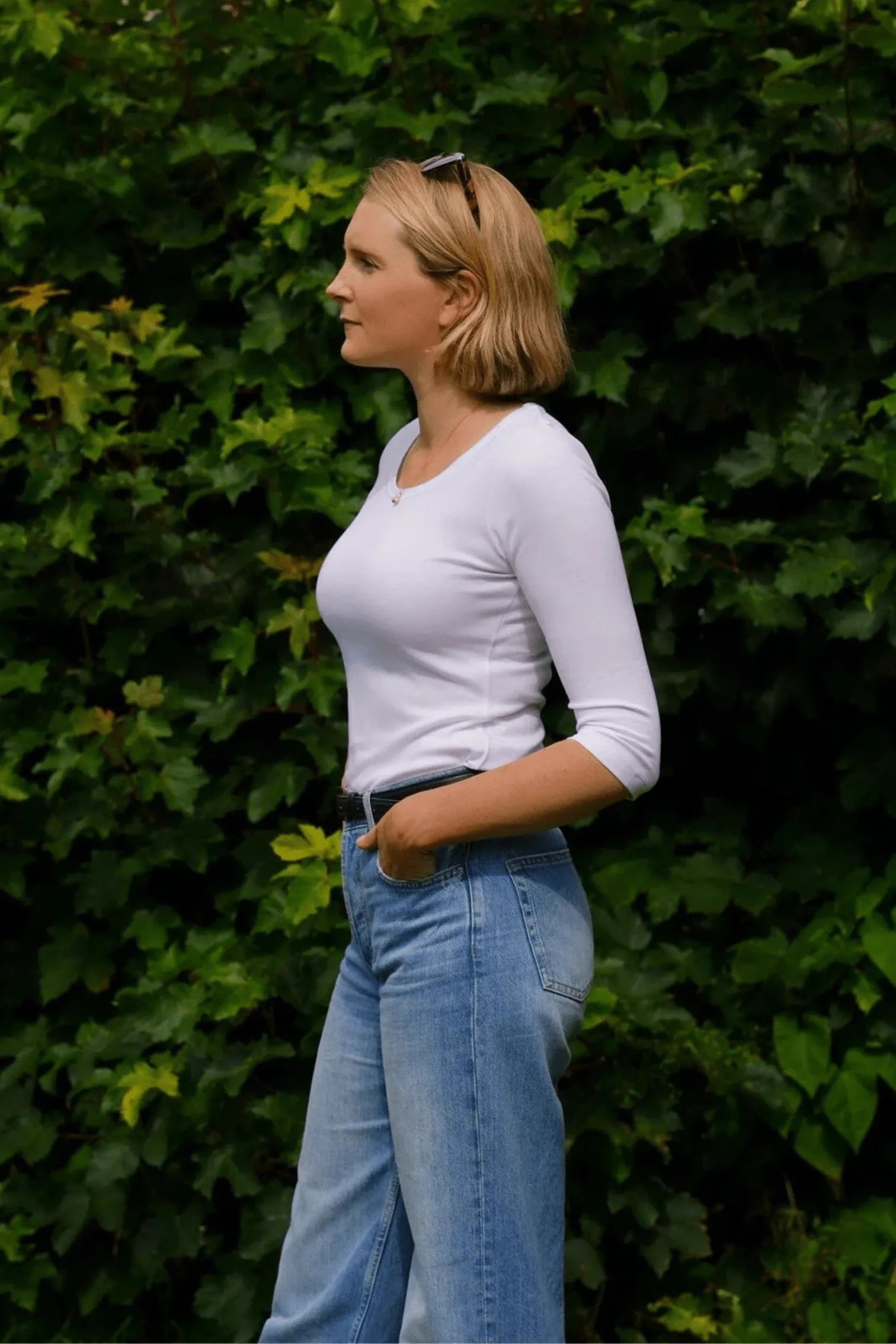 Three Quarter Sleeve Scoop Neck Cotton Modal Blend Tee