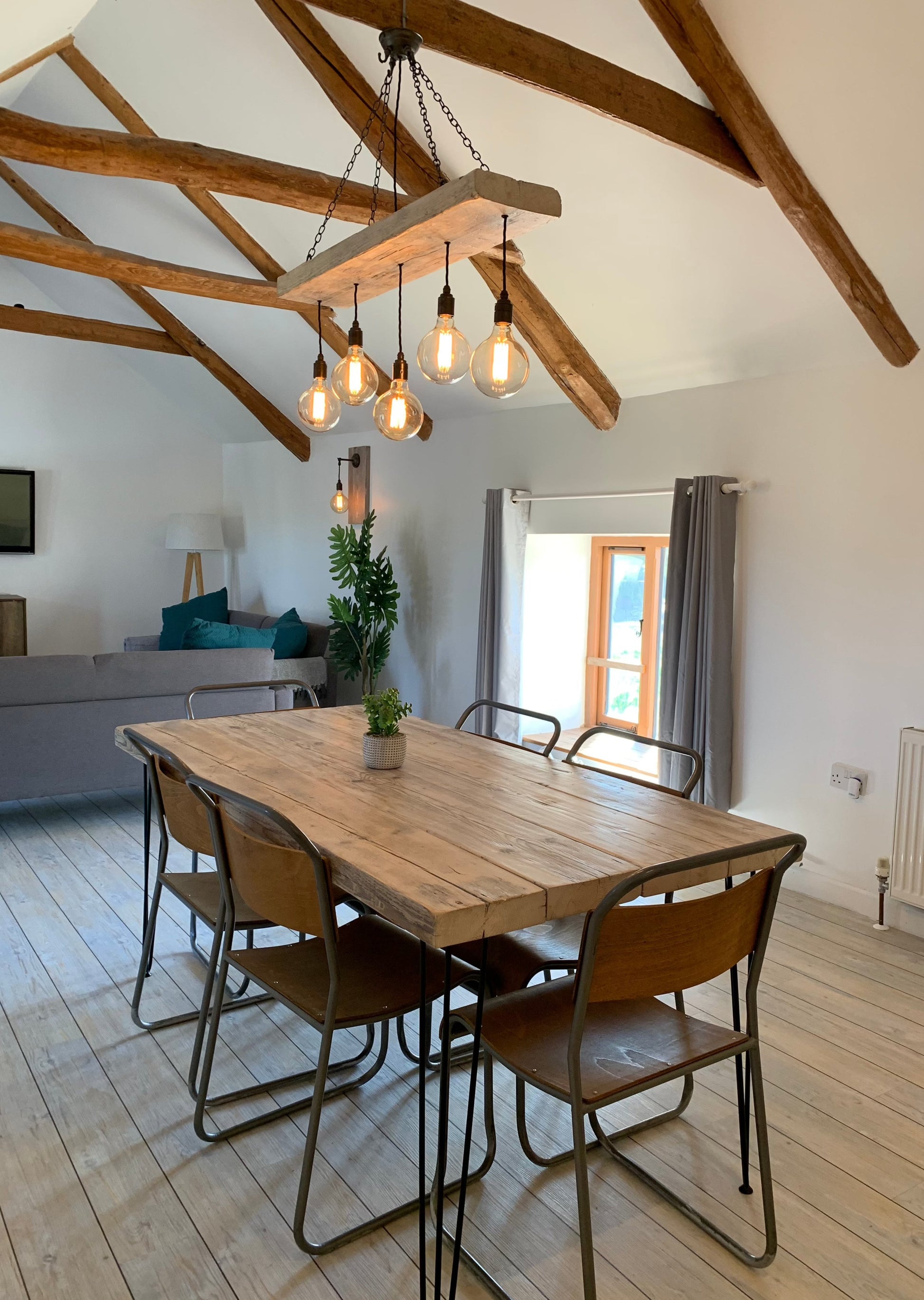 Wooden Beam Chandelier - Norwegian Spruce Cluster Pendant Light