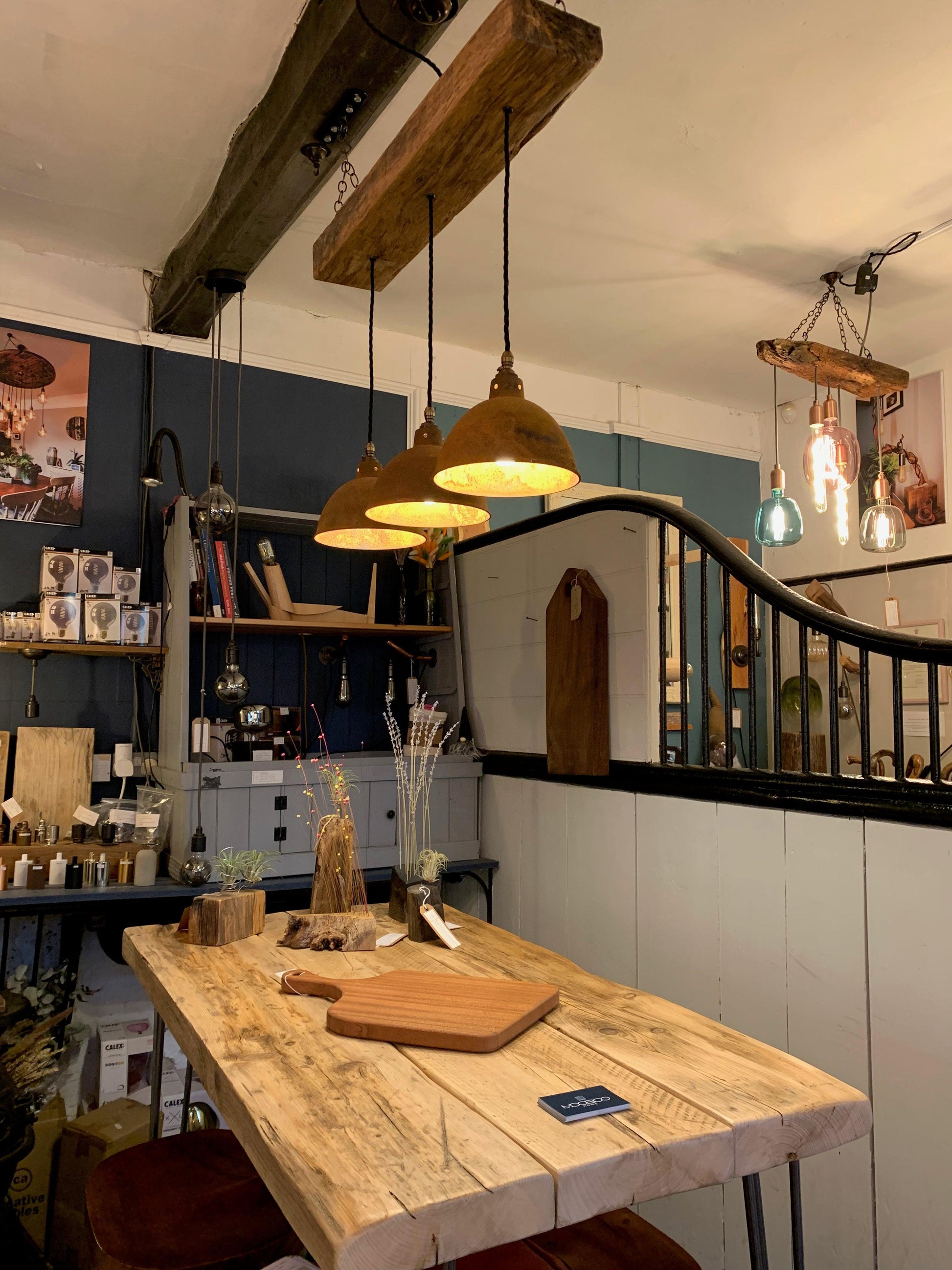 Oak Beam Light with Copper Shades