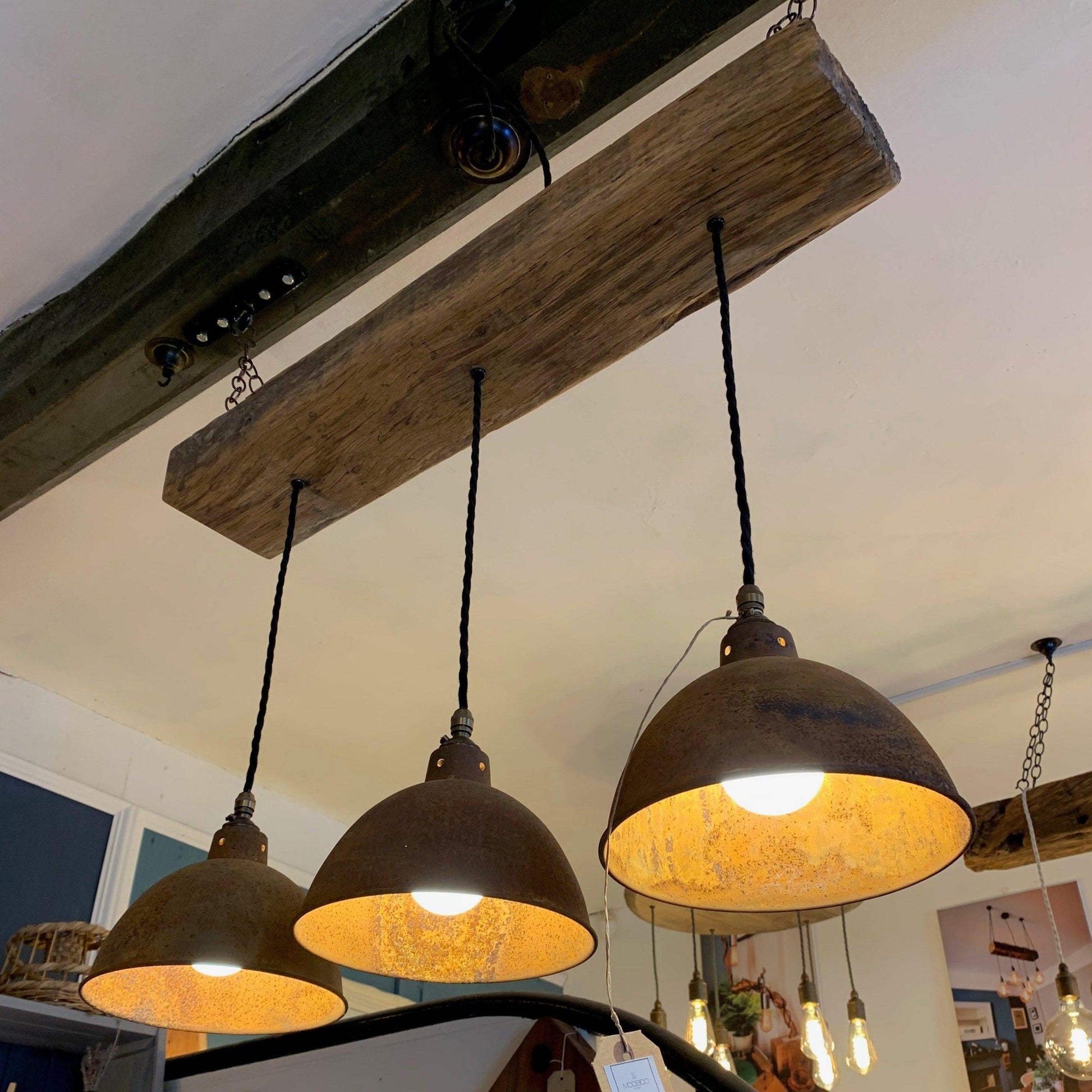 Oak Beam Light with Copper Shades