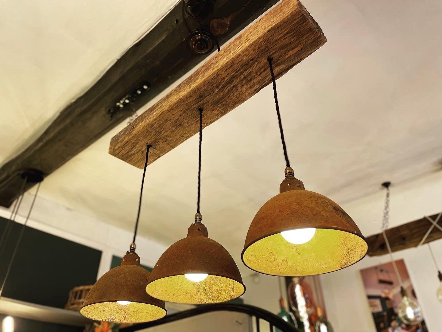 Oak Beam Light with Copper Shades