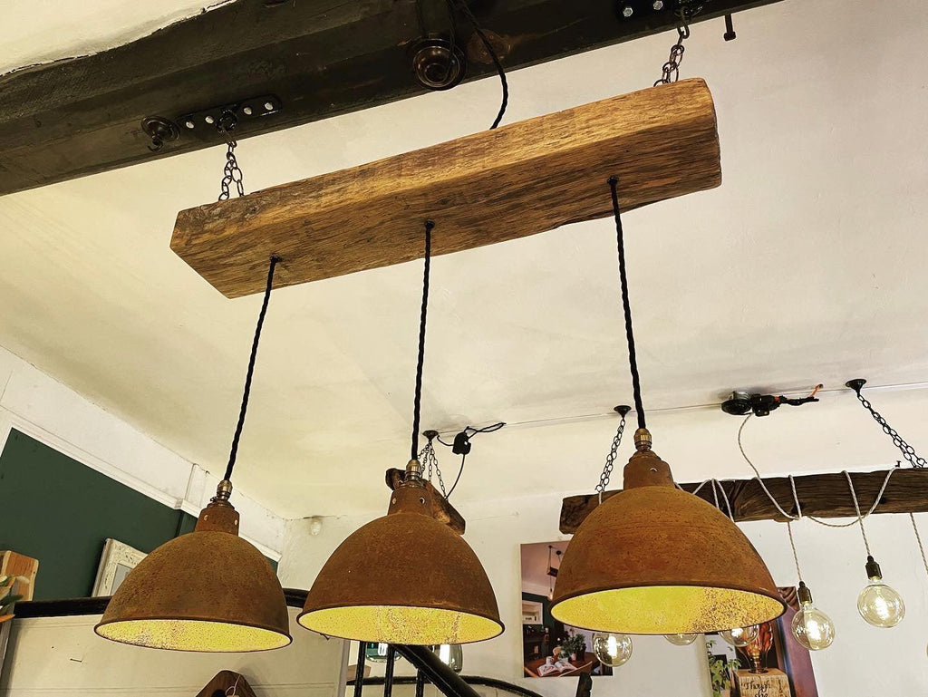 Oak Beam Light with Copper Shades