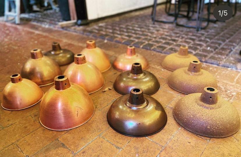 Oak Beam Light with Copper Shades