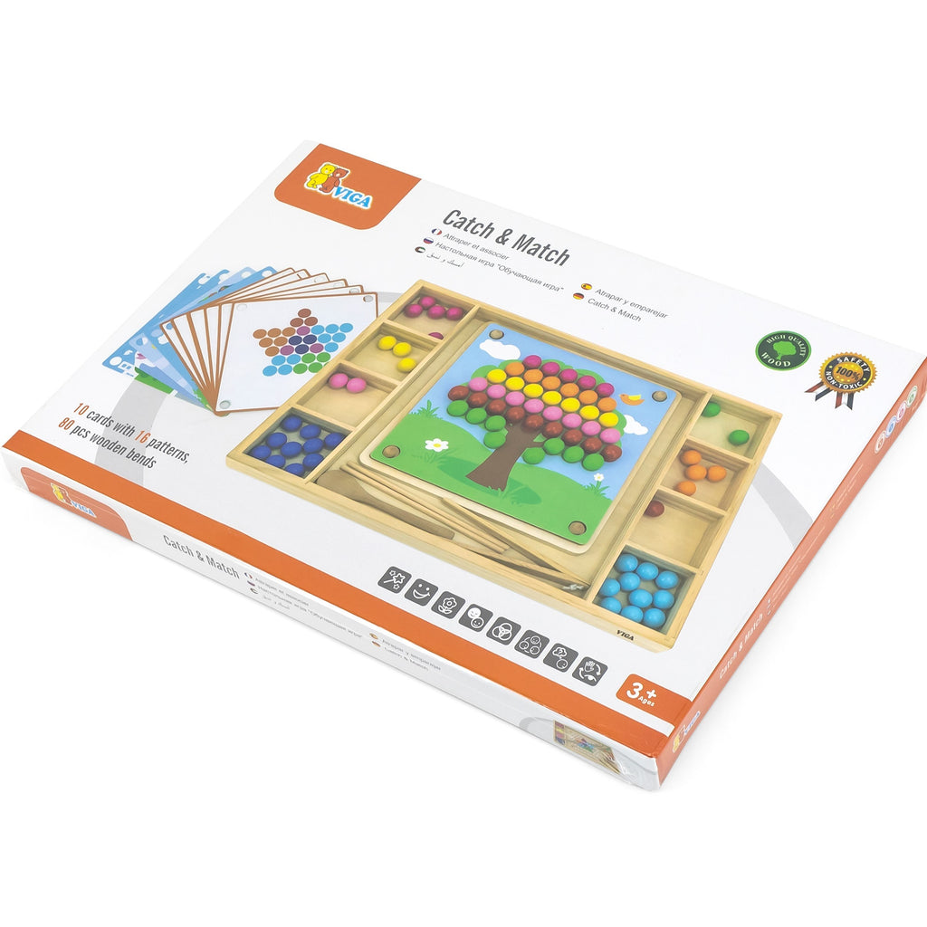 soft-lit wooden montessori puzzle with pastel beads and paper patterns, inviting calm creative play for toddlers