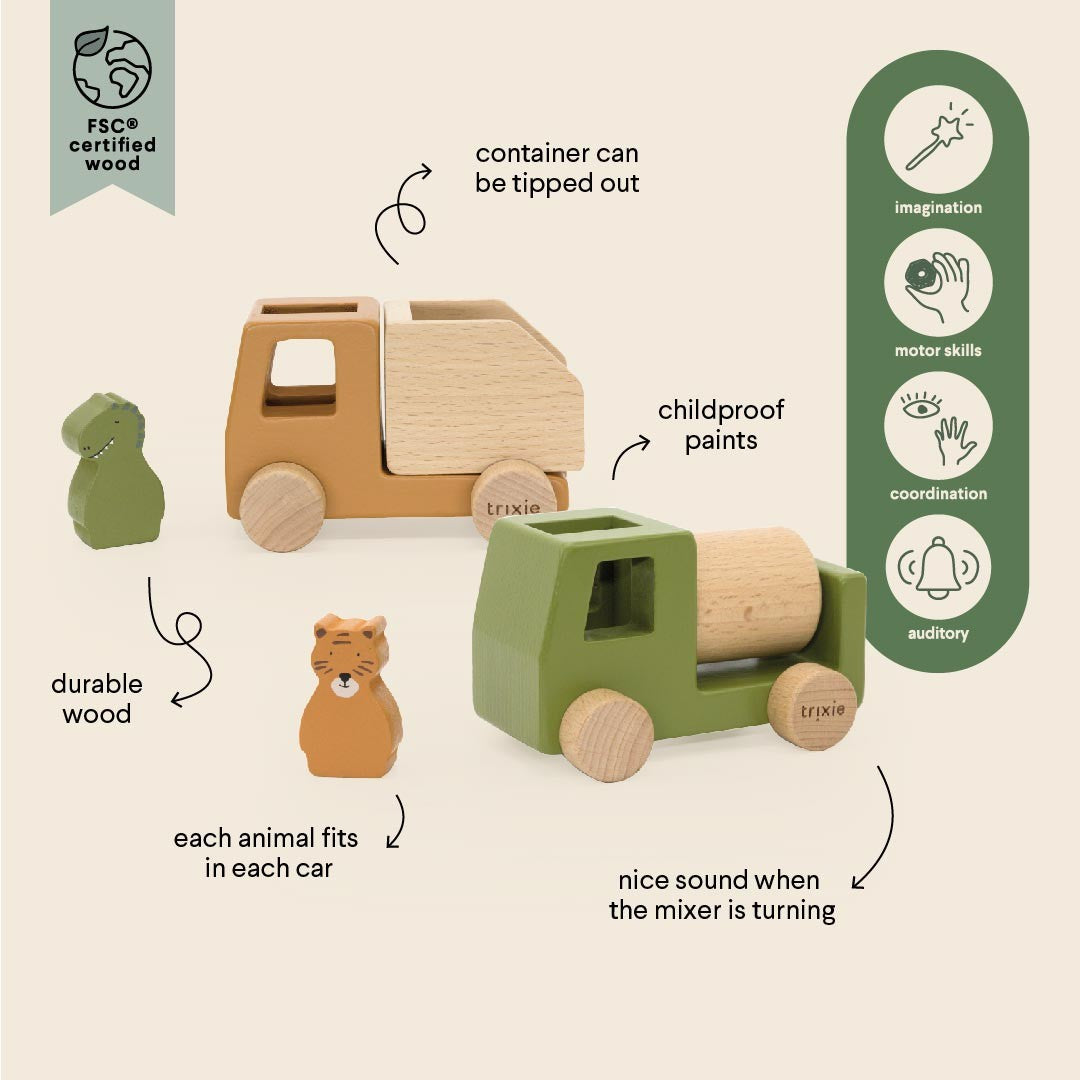 Wooden Construction Cars with Animals
