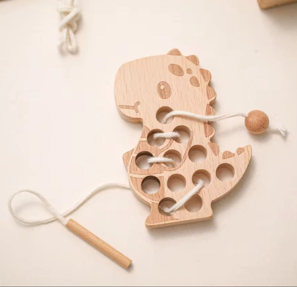 Wooden Dinosaur Lacing Toy for Toddlers
