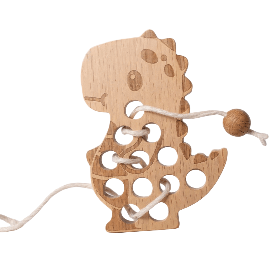 Wooden Dinosaur Lacing Toy for Toddlers