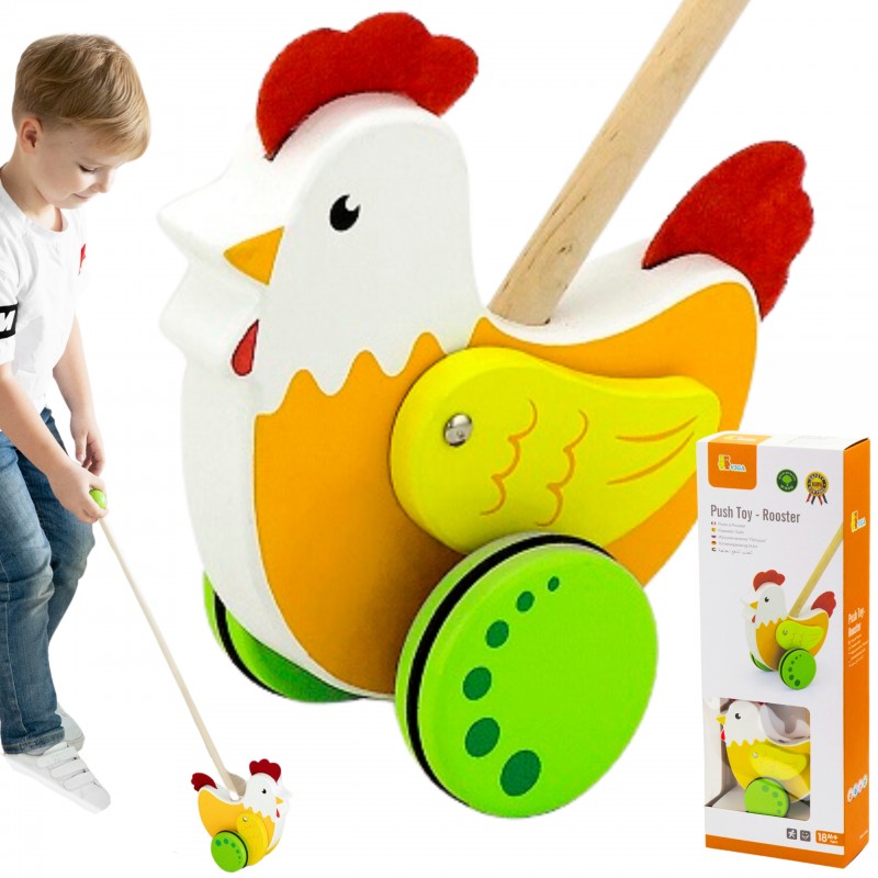 soft pastel wooden hen walker with rubber accents for toddlers learning to walk