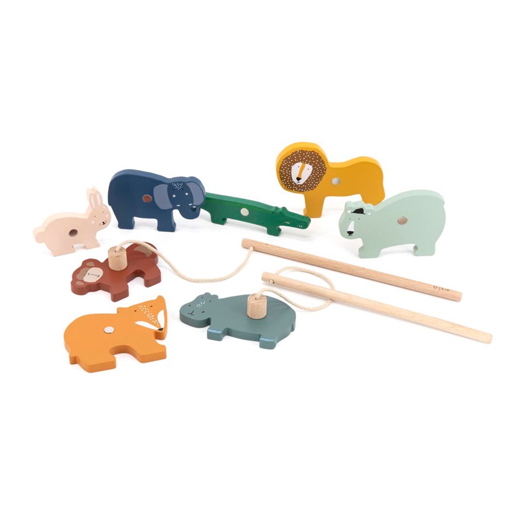 Two Wooden Rods, Eight Animal Friends - Enhance Motor Skills with Magnetic Fishing Game by Trixie Baby at www.brixbailey.com