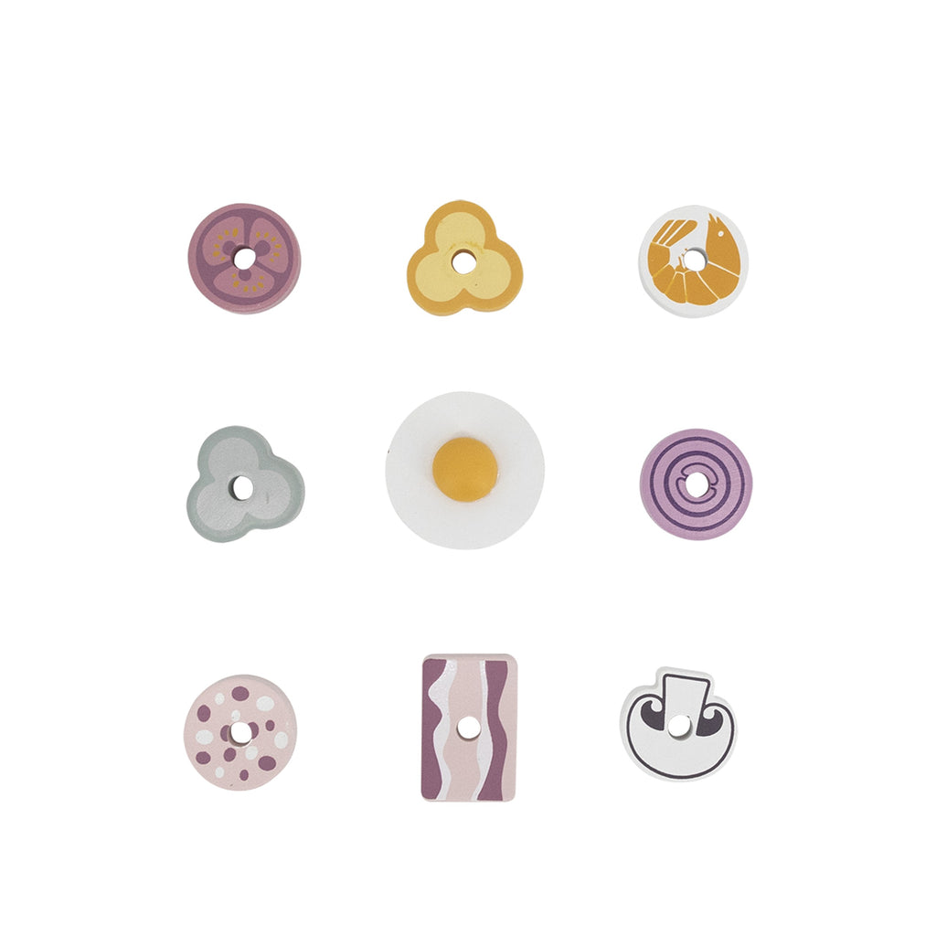 colorful wooden folding stove and grill toy with play food and utensils for imaginative kids